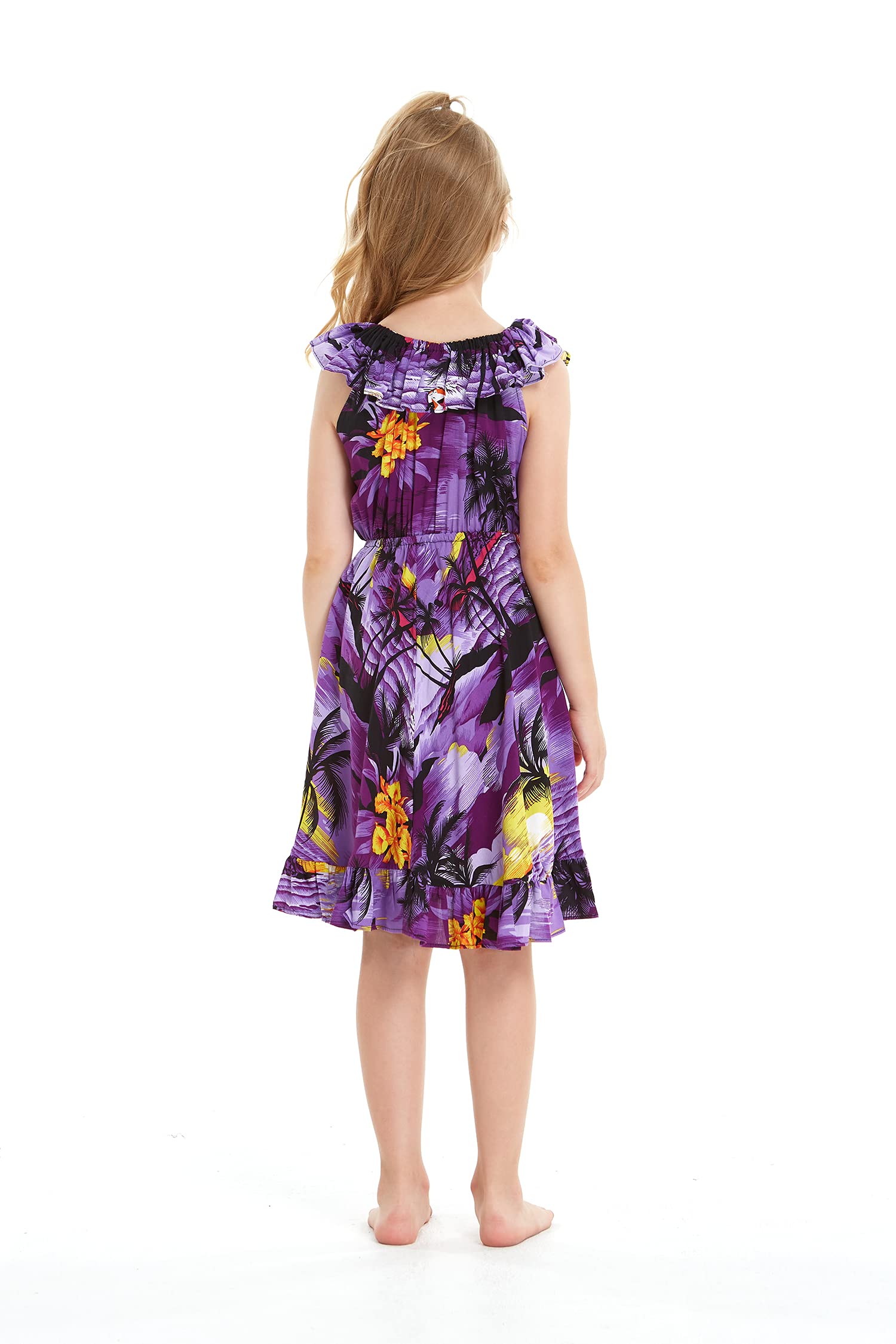 Sunset Hawaiian Luau Dress with Ruffle Wrap for Girls | Beach Party