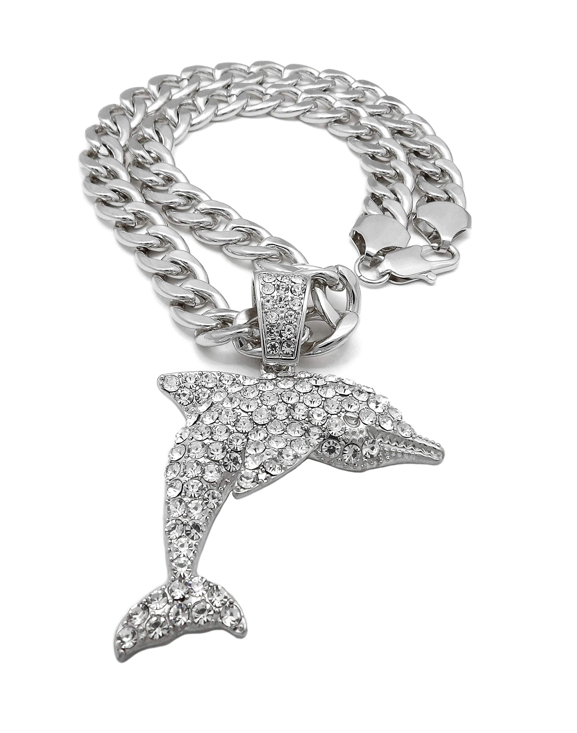 ICED Out Dolphin Pendant Necklace - 11mm Cuban Chain 20