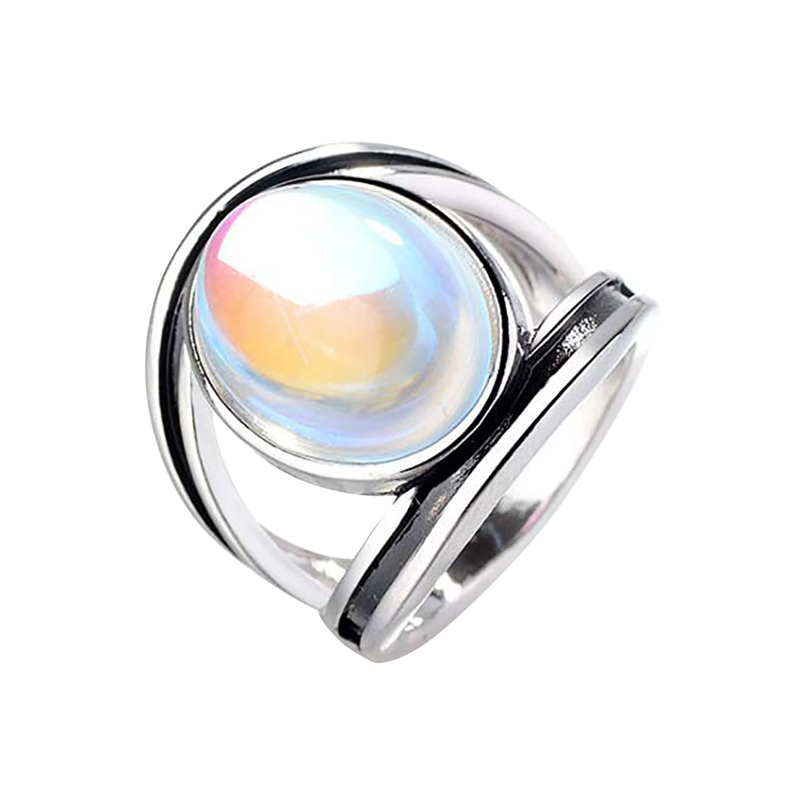 Berrysun Women's Vintage Epoxy Resin Ring Set - Colorful Stone Inlaid Imitation Thai Silver Rings, Size 9 (Color F, One Size) - Perfect for Parties, Weddings & Everyday Fashion Accessories