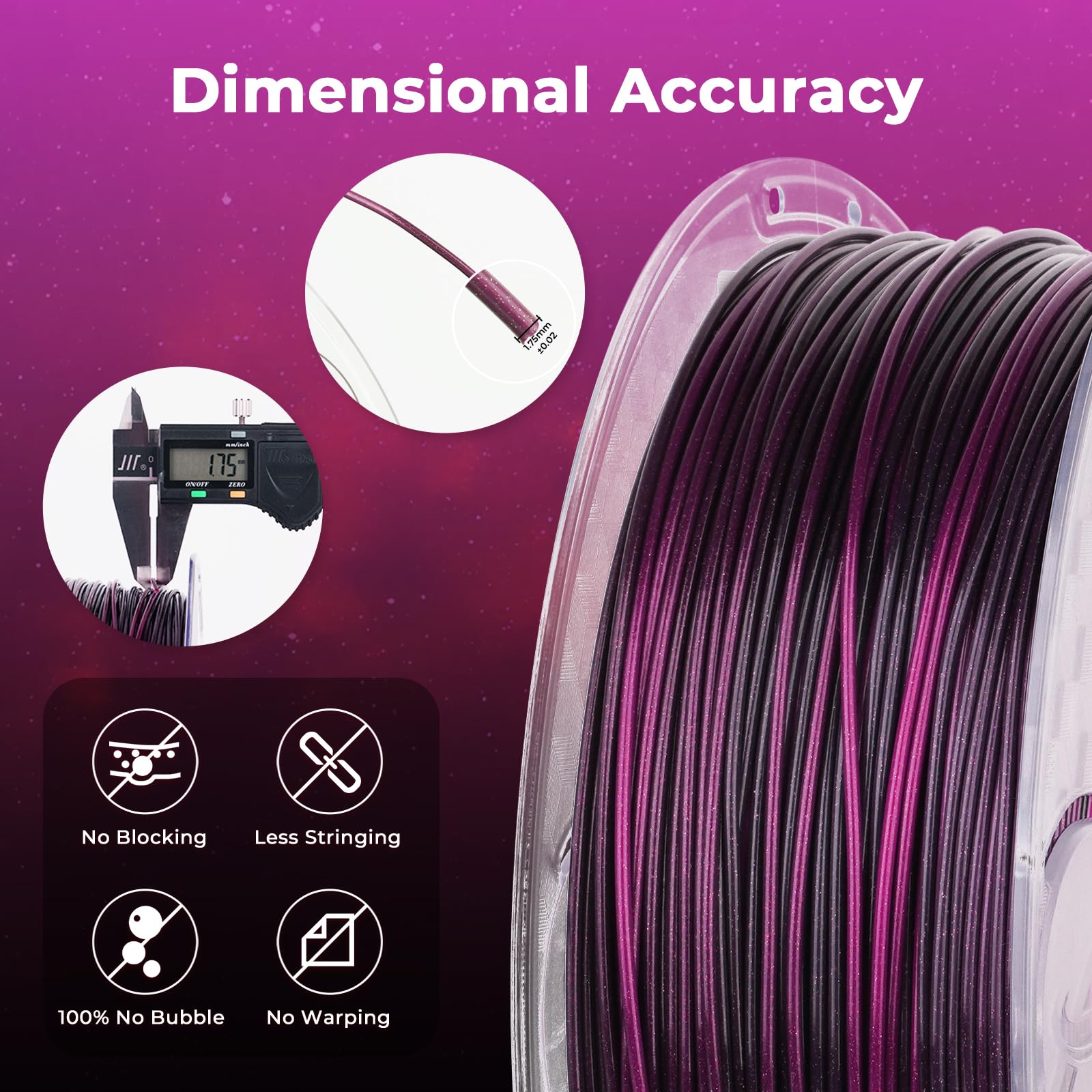 AMOLEN PLA 3D Printing Filament 1.75mm - Silk Shiny Gradient Filament (Black, Purple, Red, Fuchsia) 1KG/2.2lb - High Quality PLA Filament for 3D Printer & 3D Pen - Perfect for DIY Crafts, Cosplay Props, Home Decor & Educational Projects