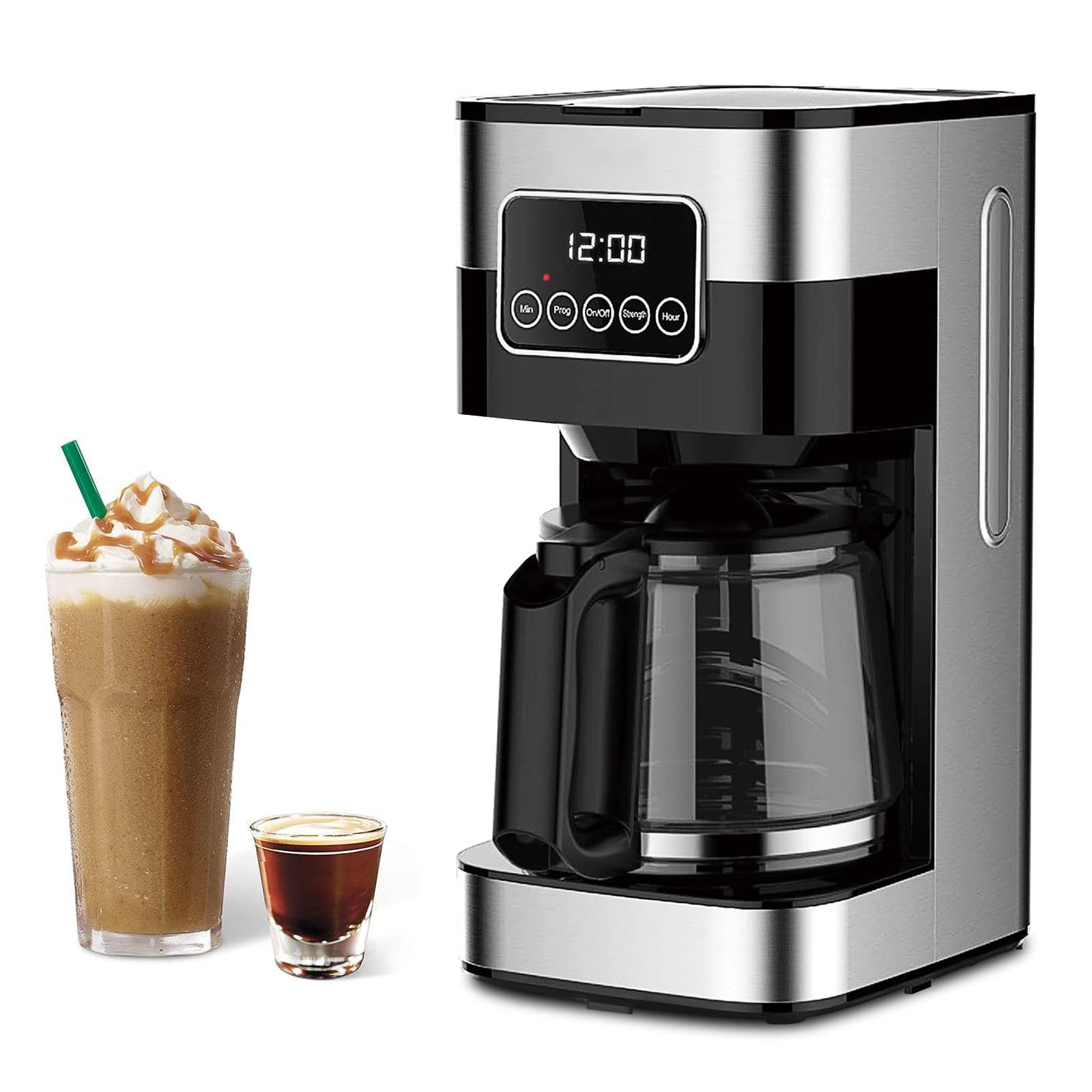 10-Cup Programmable Coffee Maker with Brew Strength Control, Auto Timer, Anti-Drip System & Permanent Filter - Stainless Steel Drip Coffee Machine for Home, Office & Restaurants (Black) - Perfect for Morning Brews, Entertaining Guests & Workplace Coffee Stations