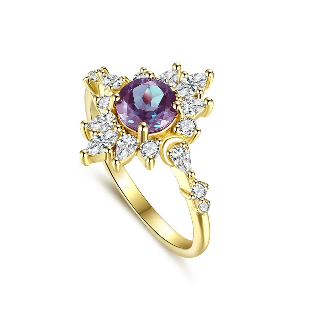 Charlotte Ring with Genuine Alexandrite Gemstone – Elegant Birthstone Jewelry for Women | Perfect for Engagement, Anniversary & Special Occasion Gifts