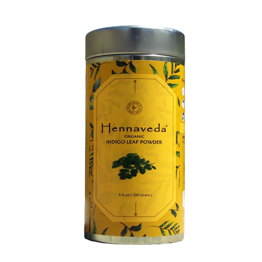 Hennaveda 100% Natural Indigo Powder for Hair Dye - 100g with Free Hair Dye Brush, Gloves & Shower Cap - DIY Herbal Hair Coloring for Gray Coverage & Natural Black Shine (Perfect for Home Hair Treatment & Organic Beauty Routine)