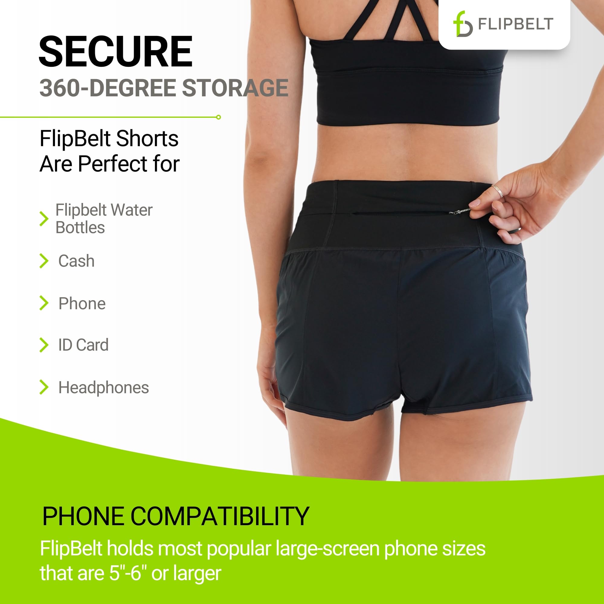 FlipBelt Women's Running Shorts with Built-in Belt - Secure Zipper Pocket for Phone & Essentials | Moisture-Wicking Athletic Shorts for Running, Gym & Outdoor Workouts | Made in USA