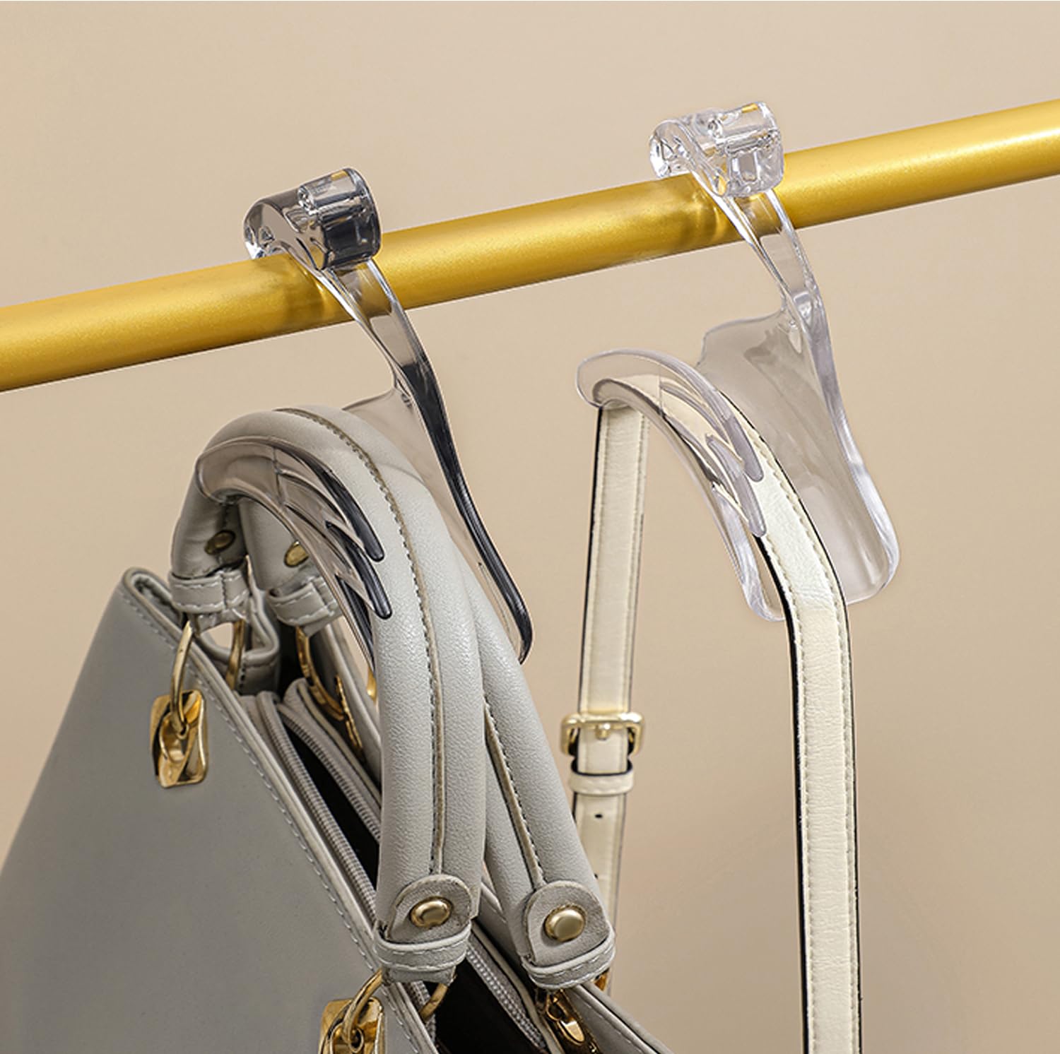 Besser 4-Piece Acrylic Purse Hanger Organizer Set - White | Handbag & Closet Storage Solution | Protects Bag Shape & Maximizes Space | Perfect for Walk-in Closets, Dressing Rooms & Travel Luggage Organization