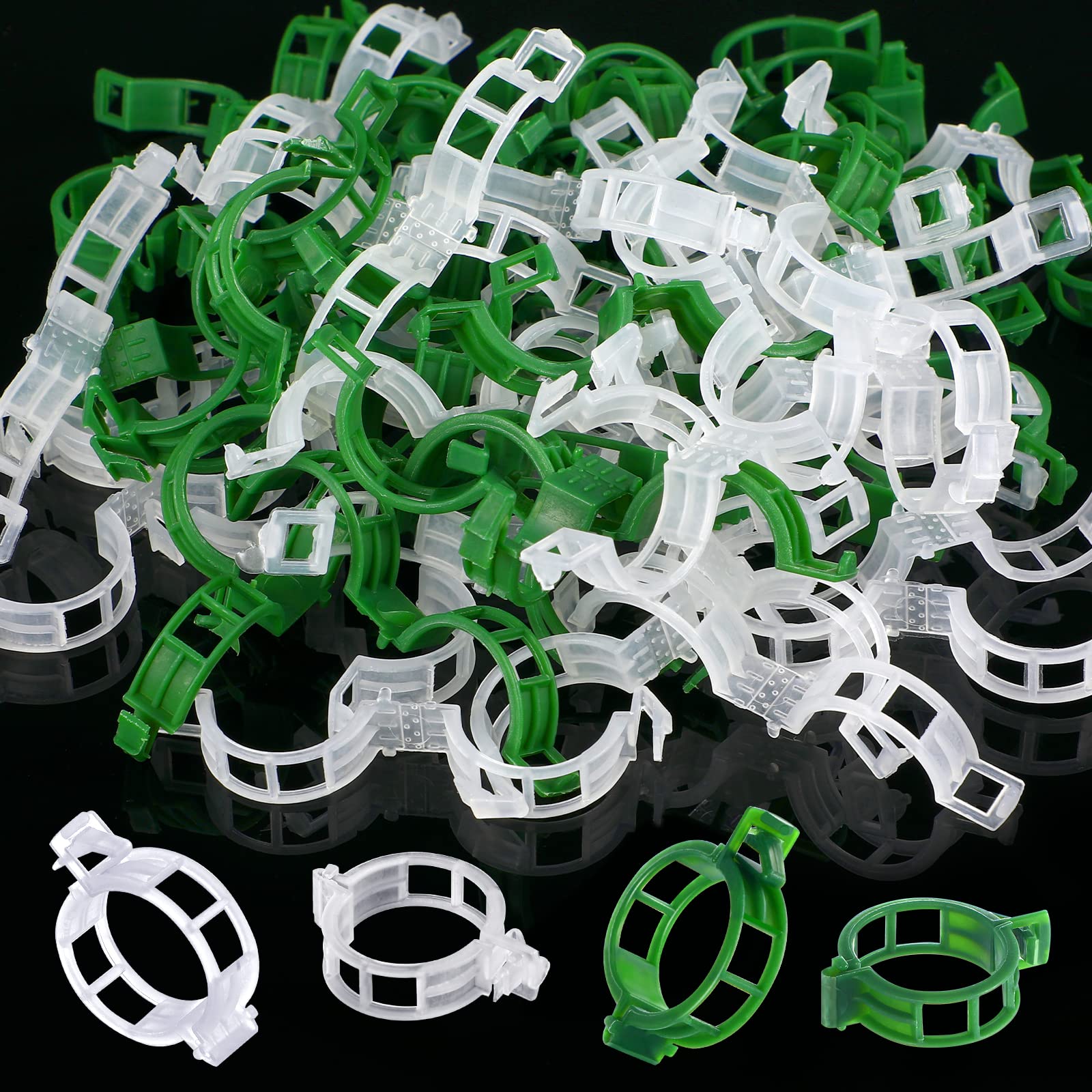 400-Piece Plastic Garden Plant Support Clips - Tomato, Grape Vine & Cucumber Clips - Vegetable Trellis Clips for Upright Growth (White & Green) - Perfect for Home Gardens, Greenhouses & Vertical Farming