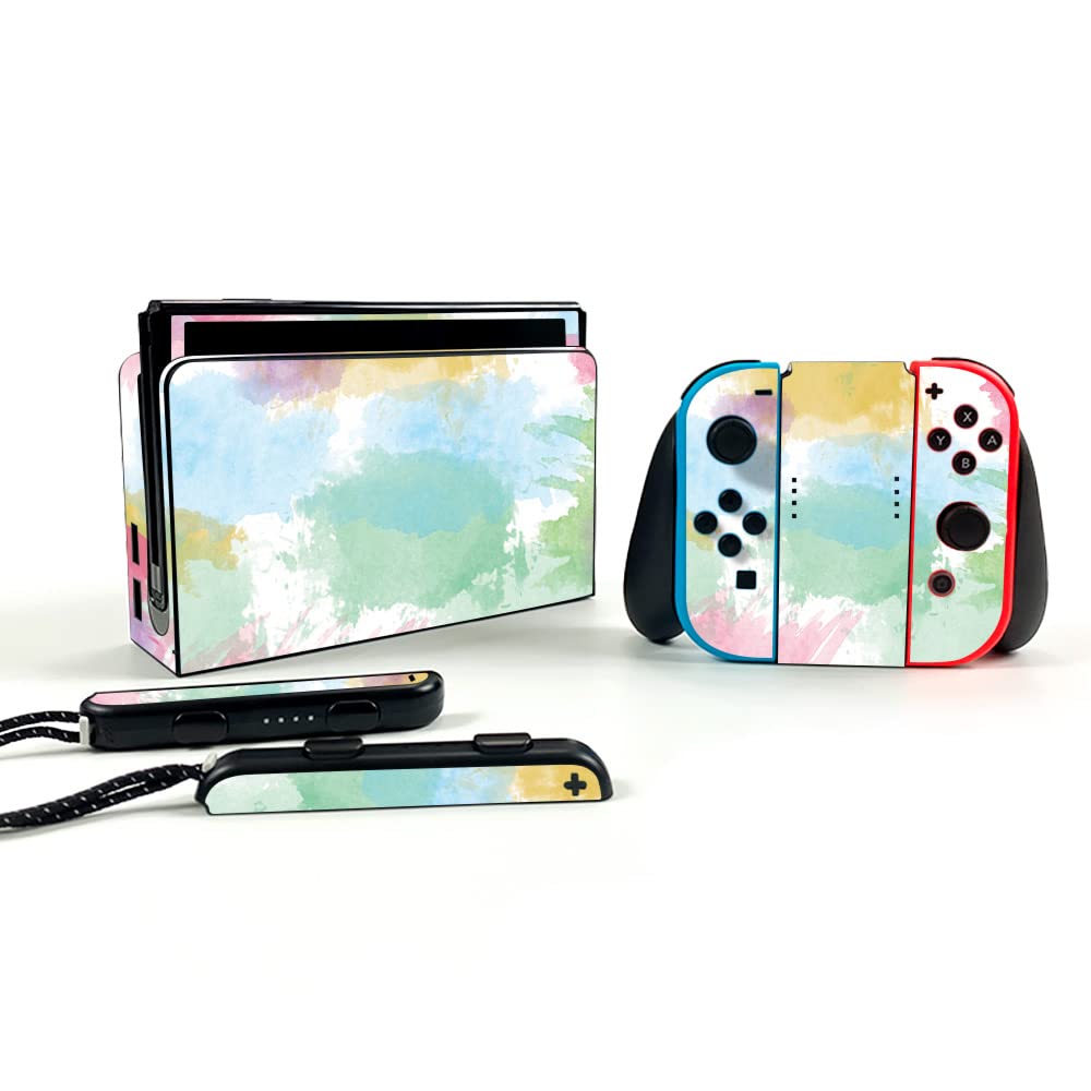 MightySkins Protective Vinyl Decal Wrap for Nintendo Switch OLED - Watercolor White Design | Durable, Customizable Skin Cover | Easy to Apply & Remove | Made in USA | Perfect for Gaming, Travel, and Personalization