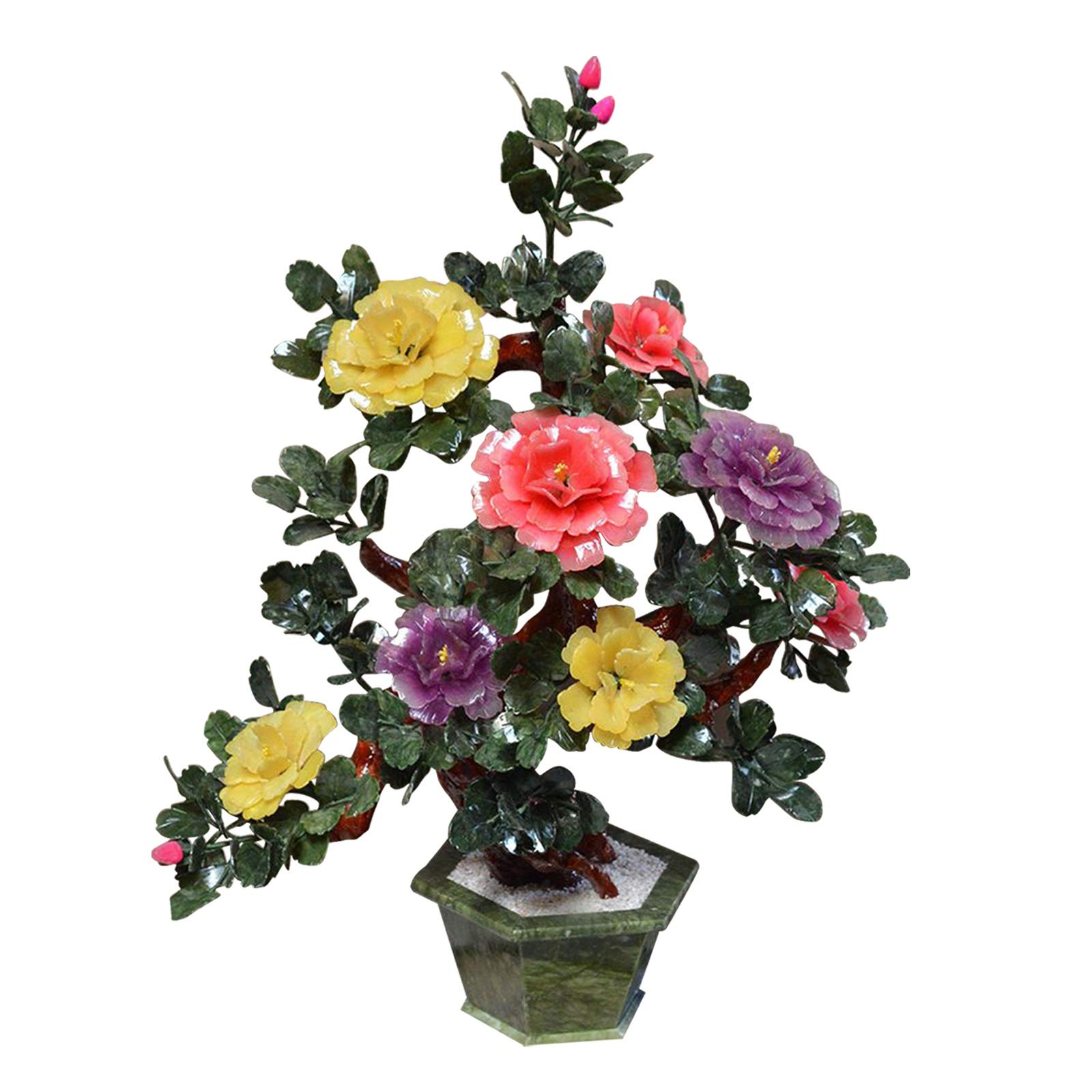 WENMENGWF Artificial Bonsai Tree - Jade Peony Flower Fake Plant, Chinese Style Home Decor for Living Room, Office, Desk - Realistic Potted Bonsai for Indoor Decoration, Housewarming Gift & Feng Shui Decor