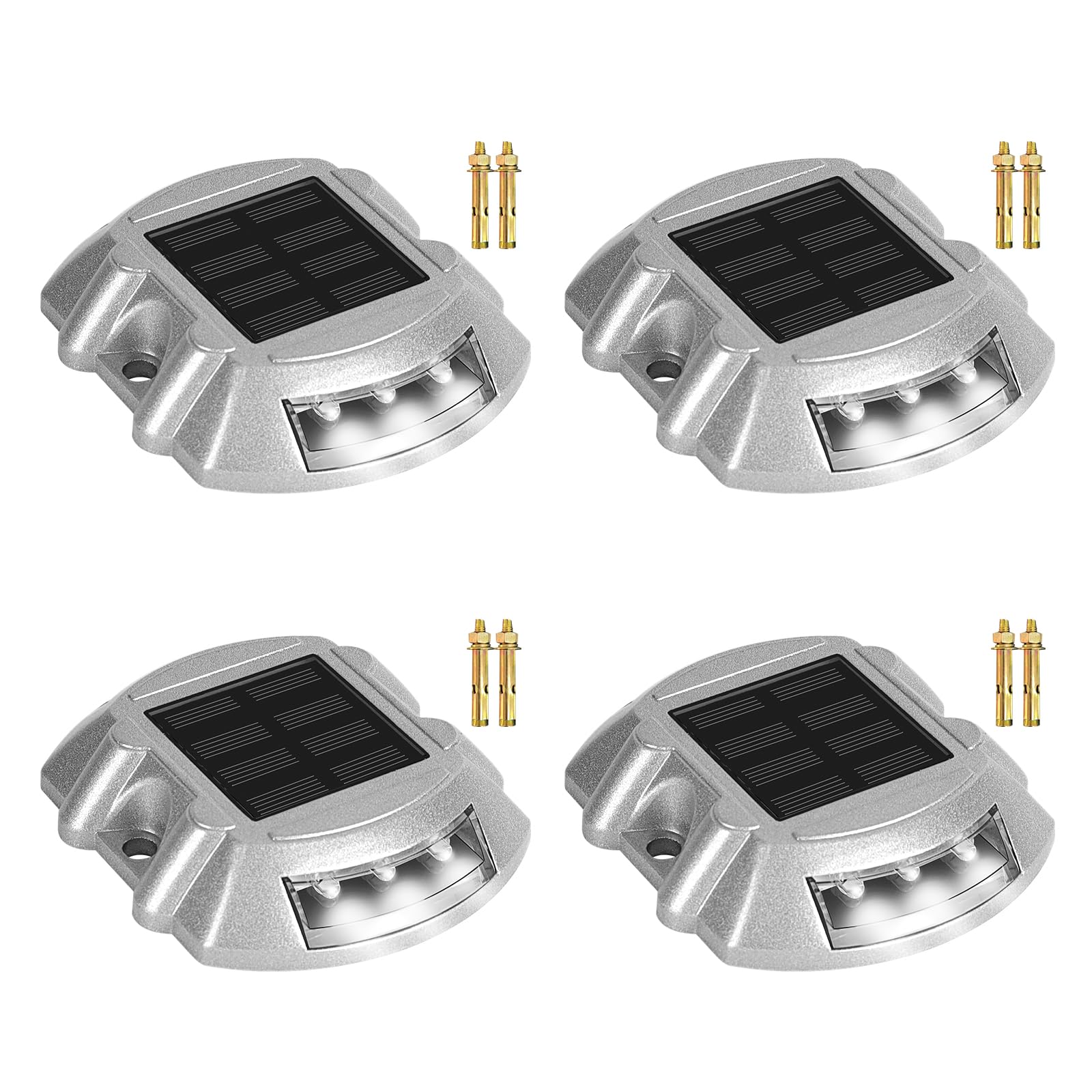 4-Pack Solar Pathway LED Lights - Waterproof Outdoor Deck & Dock Lighting for Garden, Walkway, Sidewalk & Yard - Bright White Warning Step Lights for Safe Nighttime Illumination