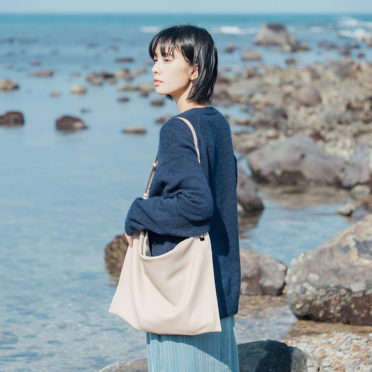 Stylish Breezy East West Leather Tote Bag for Women - Premium Genuine Leather Handbag with Spacious Compartment - Perfect for Work, Travel & Everyday Use