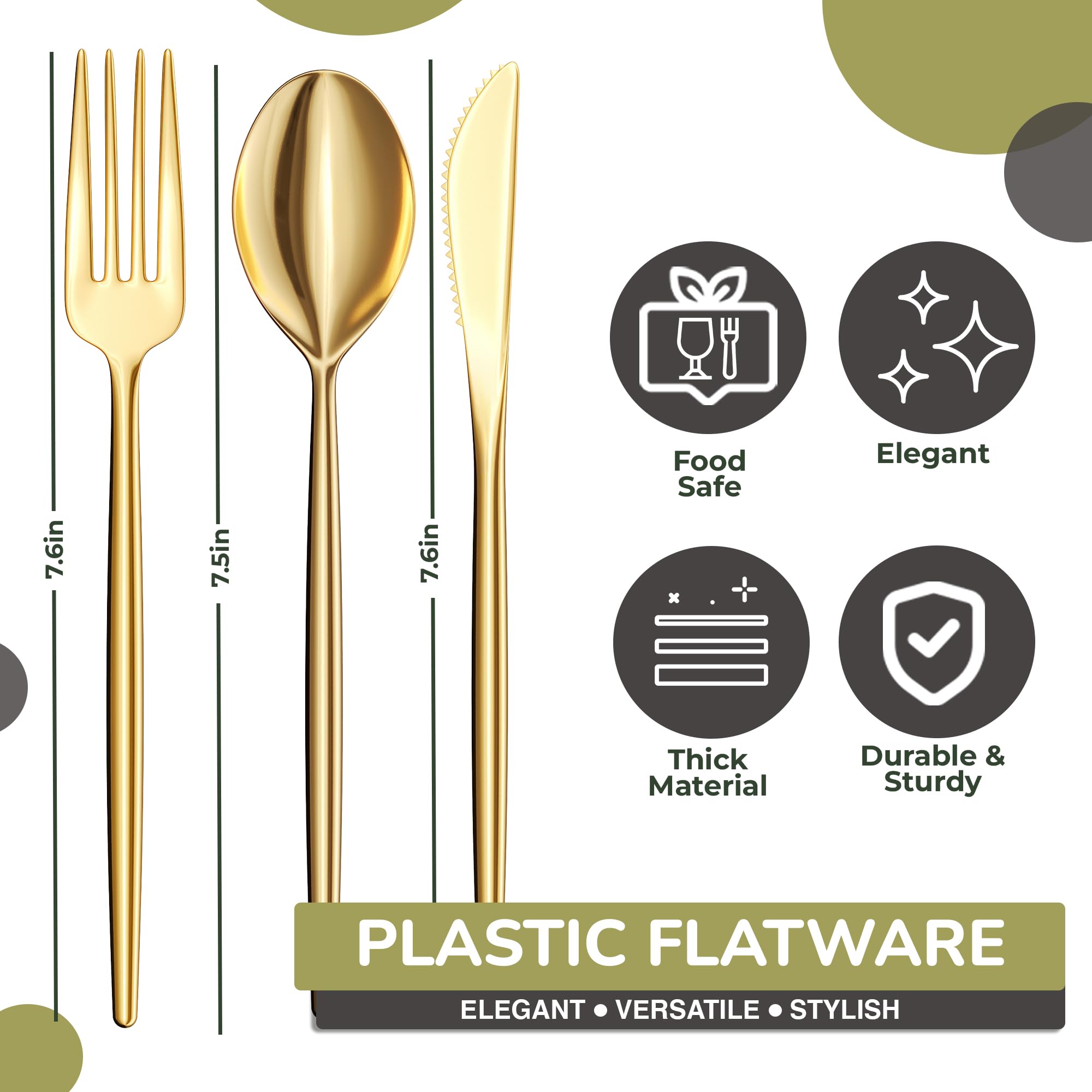 Premium 120-Pack Gold Plastic Cutlery Set - Disposable Forks, Knives & Soup Spoons for Parties, Events & Catering | Elegant Disposable Silverware for Weddings, BBQs & Picnics | Trendables