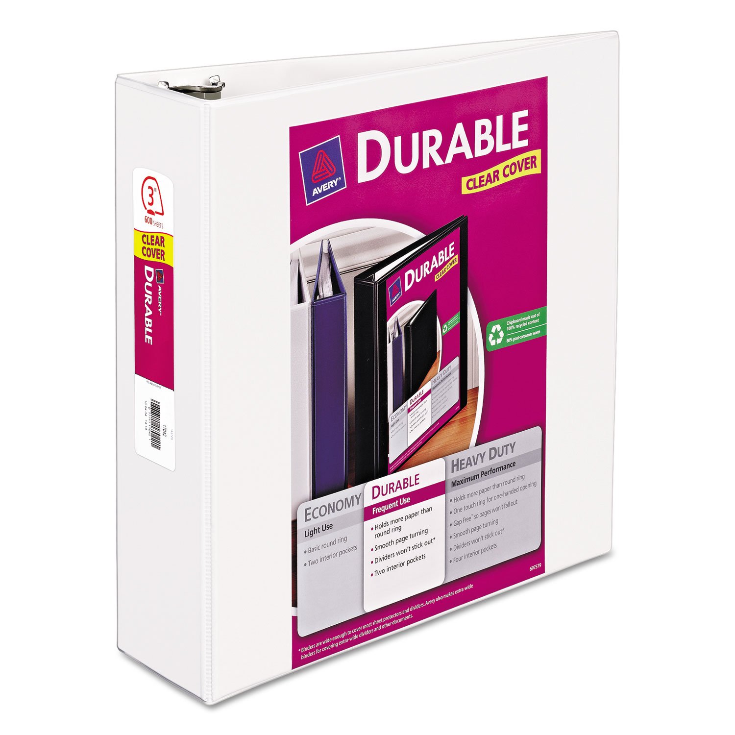 Avery Heavy Duty 3-Inch Slant Ring Binder - White, Holds 8.5