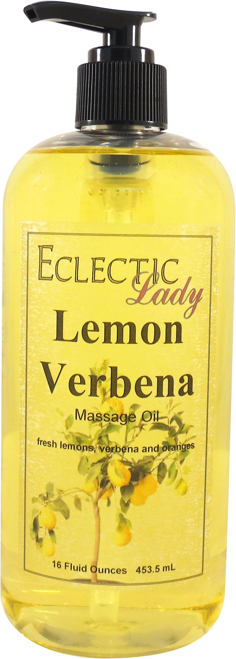 Organic Lemon Verbena Massage Oil with Sweet Almond & Jojoba Oil - 16oz Preservative-Free Aromatherapy Oil for Relaxation, Stress Relief & Muscle Pain - Perfect for Spa, Yoga & Couples Massage at Home