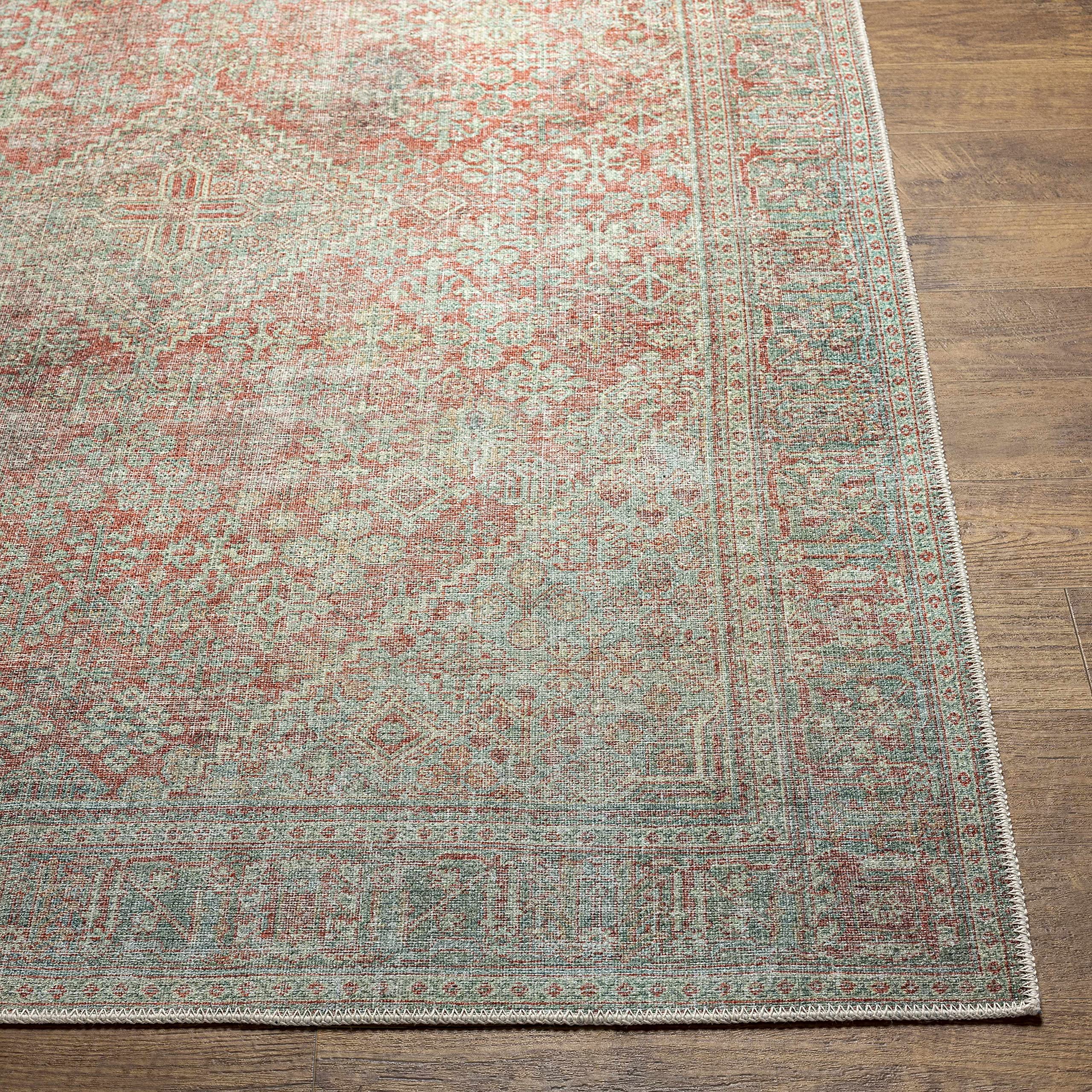 Hauteloom Saguday Washable Area Rug - Traditional Design in Rust, Sage, Beige - 6'7