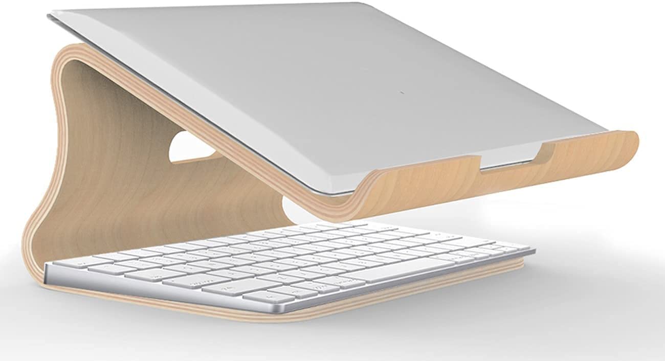 Premium SAMDI Wooden Laptop Stand - Natural White Birch Cooling Riser with Ventilation for MacBook Air/Pro & Notebooks - Perfect for Home Office, Coffee Shops & Workspace Ergonomics