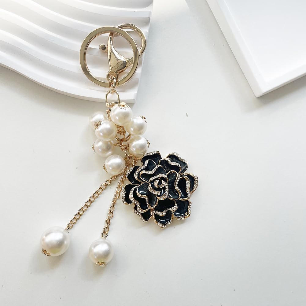 Sparkling Rhinestone Flower Keychain with Tassel - Elegant Leaf Key Ring for Women, Perfect for Wallet, Bag & Purse Charms - Great Gift for Birthdays, Weddings & Everyday Accessories