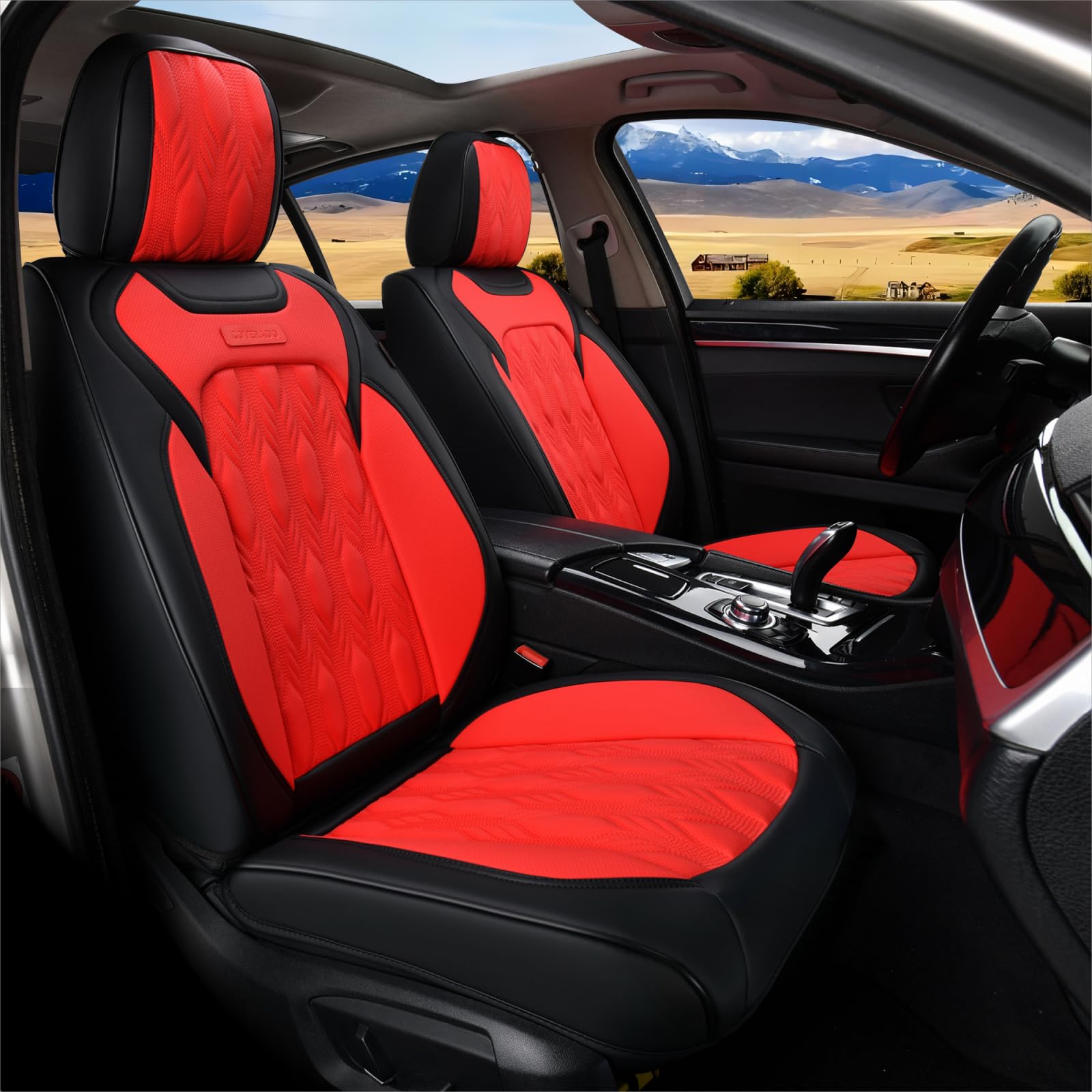 Premium Waterproof Leather Car Seat Covers Full Set - Universal Fit for Most Vehicles (5-Piece Front & Rear Seat Protectors) - Perfect for Family Cars, SUVs & Daily Commuting - Red