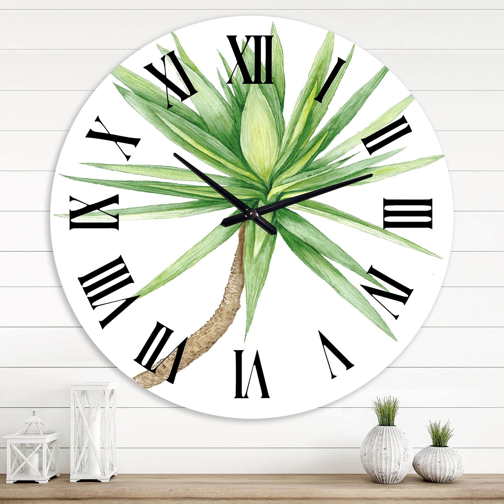 DesignQ Traditional Wall Clock 'Detail of Yucca Tree' - Large Floral & Botanical Wall Clock for Living Room, Bedroom, Office Decor - Perfect for Home, Office, and Gift Giving