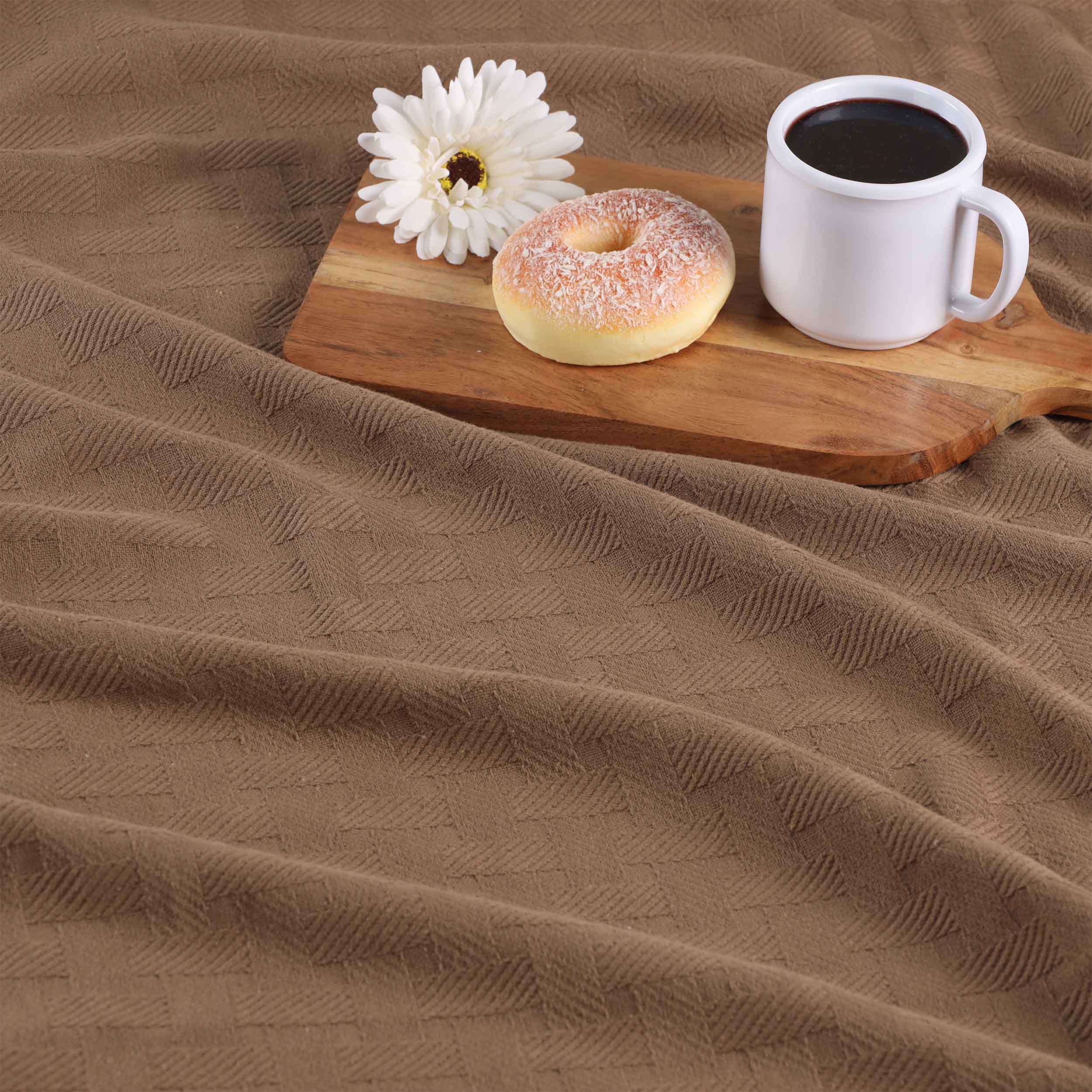 Soft Basketweave All-Season Cotton Bed Blanket & Sofa Throw - Lightweight Breathable Blanket for Bedroom, Living Room, Travel and Outdoor Use