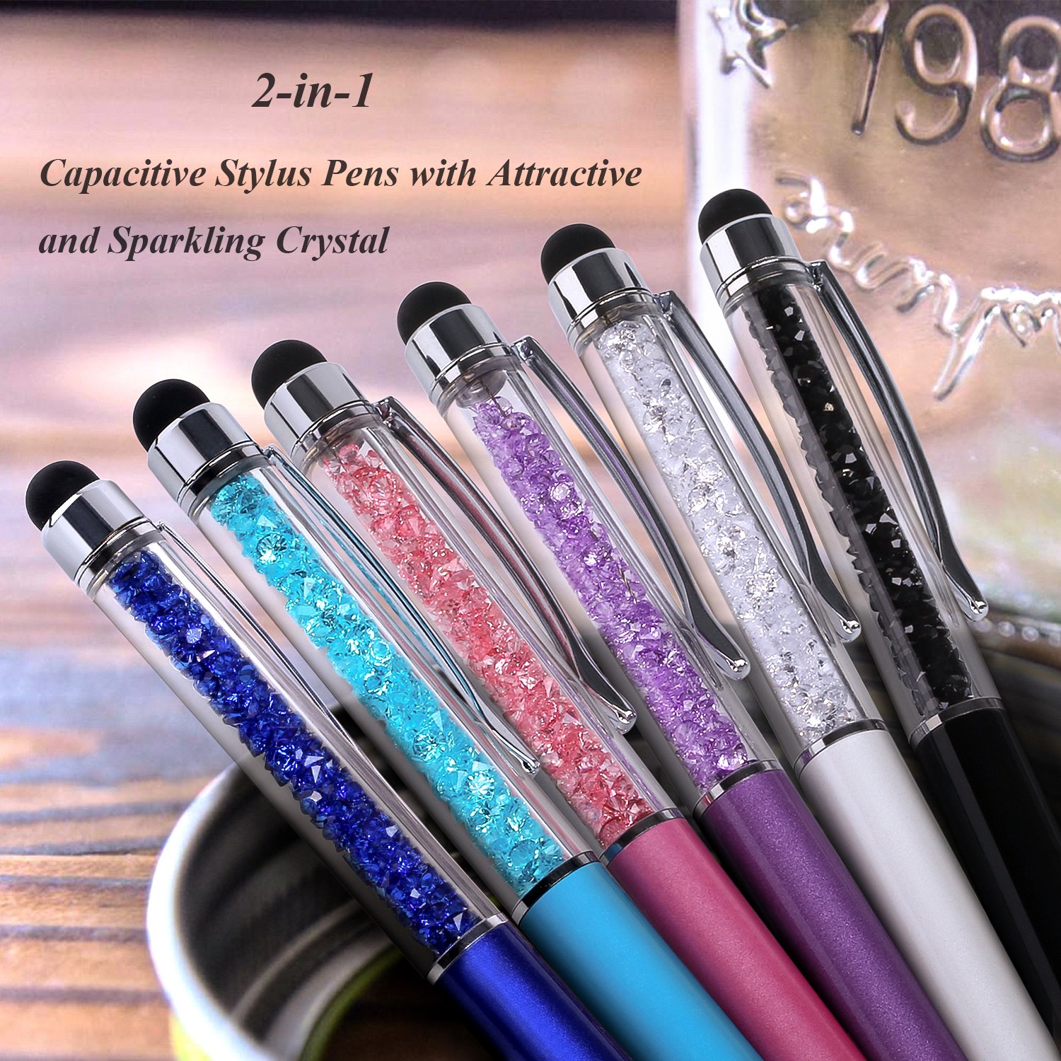 Besgoods 6-Pack 2-in-1 Stylus Pen Set - Slim Capacitive Touch Screen Stylus & Ballpoint Pen for iPhone, iPad, Samsung Tablets & Smartphones (Sky Blue, Pink, Purple, Royal Blue, Black, White) - Perfect for Note-Taking, Drawing & Digital Signatures