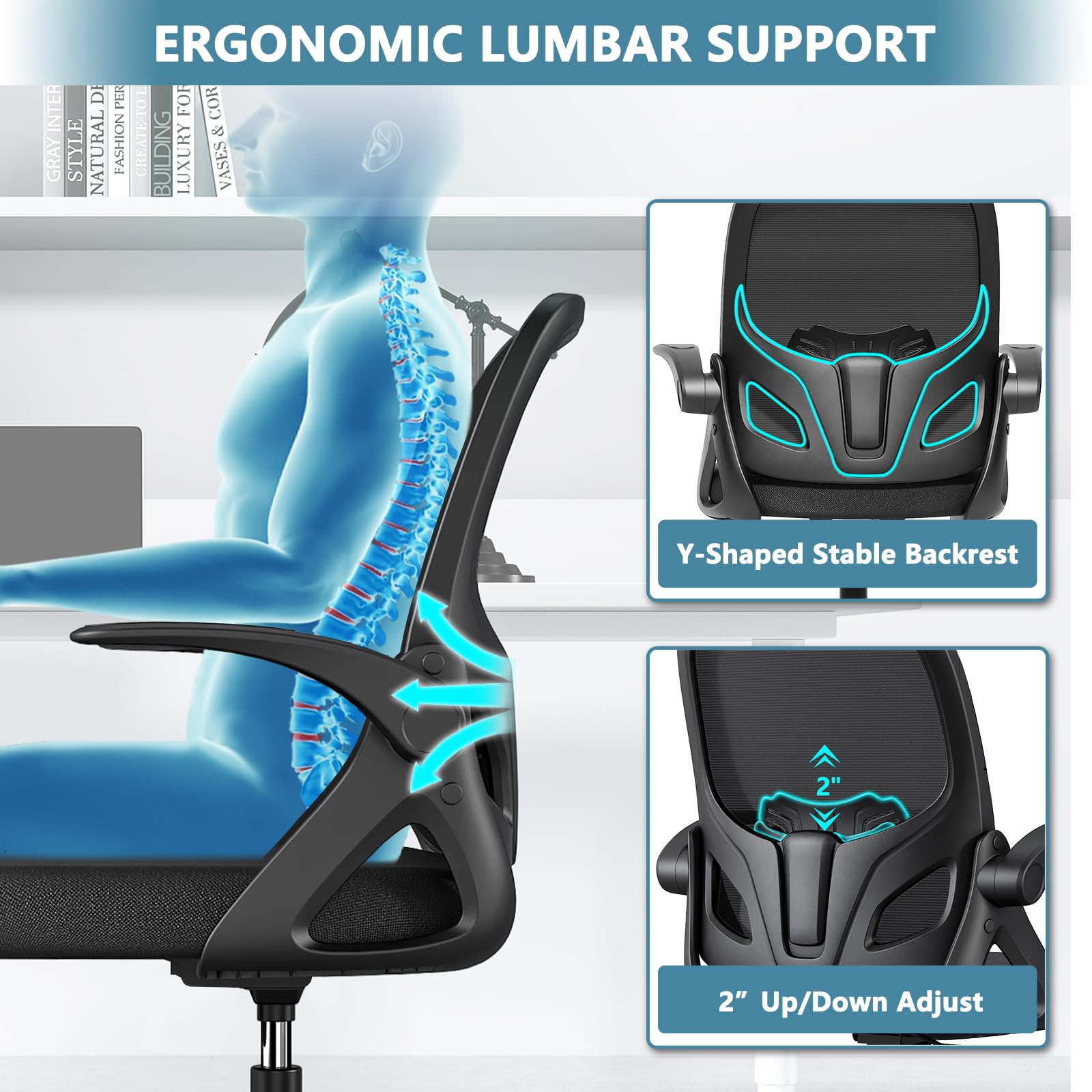 Ergonomic Tall Drafting Chair with Footrest Ring - Adjustable Height Office Chair with Flip-Up Arms & Lumbar Support for Home & Work (Black) - Perfect for Architects, Artists & Long Work Sessions at Standing Desks
