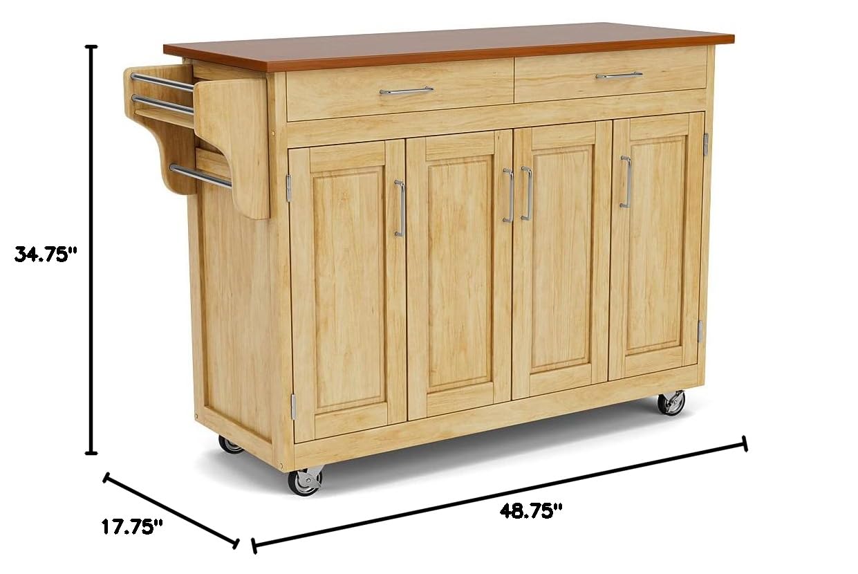 Homestyles Oak Kitchen Cart with Wheels - Natural Wood Rolling Island for Small Spaces - Perfect for Storage, Prep Work, and Serving in Apartments & Compact Kitchens