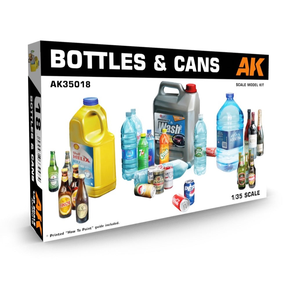 AK Interactive 35018 1/35 Scale Model Bottles & Cans Set - Perfect for Dioramas, Military Models & Miniature Scenes
