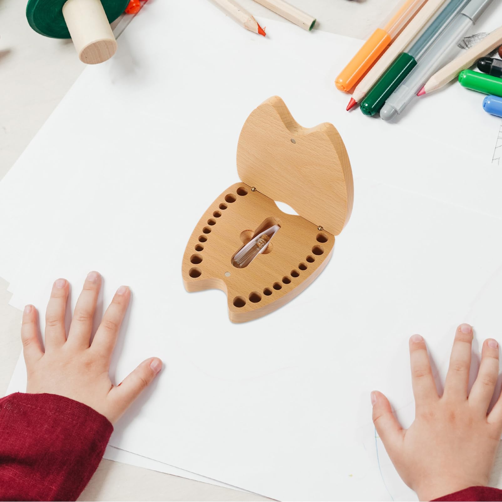 GLSTOY Wooden Baby Tooth Memory Storage Box - Kids Tooth Keepsake Holder for Boys & Girls - Perfect for First Lost Tooth Milestone & Childhood Memories Preservation
