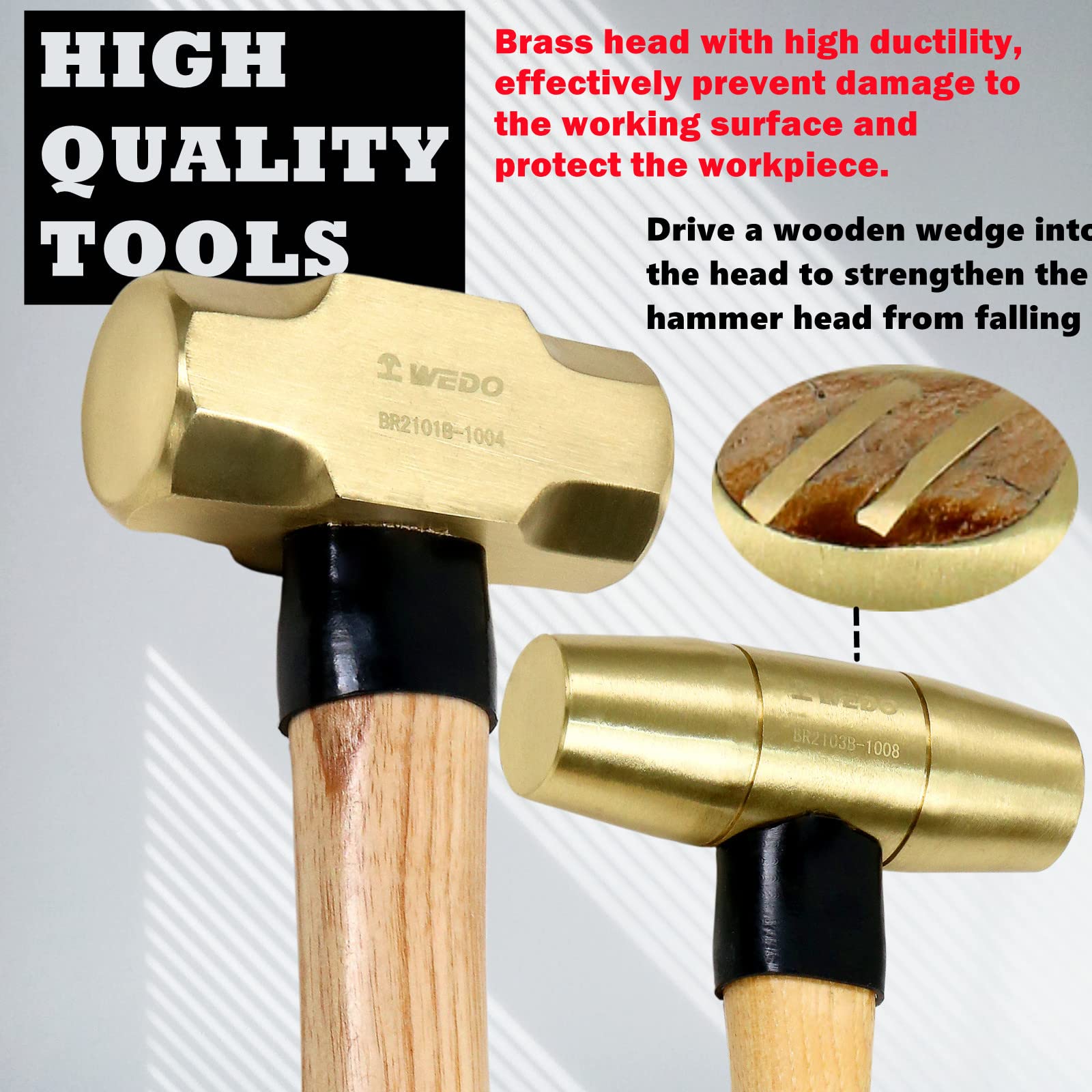 WEDO 5-Piece Professional Hammer Set with Wooden Handle - 3lb Sledge Hammer, 1.5lb Drum Hammer, 1lb & 2lb Ball Pein Hammers, 0.7lb Scaling Hammer - Perfect for Construction, Woodworking, Metalworking & DIY Home Projects