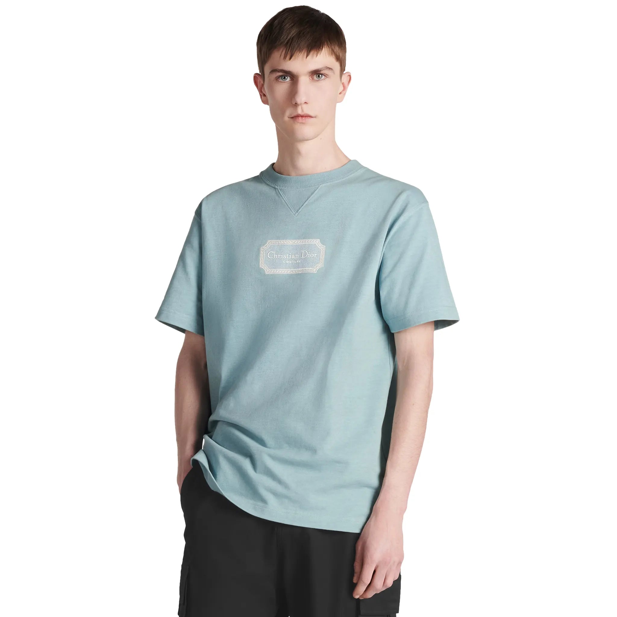 Dior Couture Relaxed Fit Cotton T-Shirt for Men - Azure Blue Casual Tee | Perfect for Everyday Wear, Date Nights & Summer Outfits