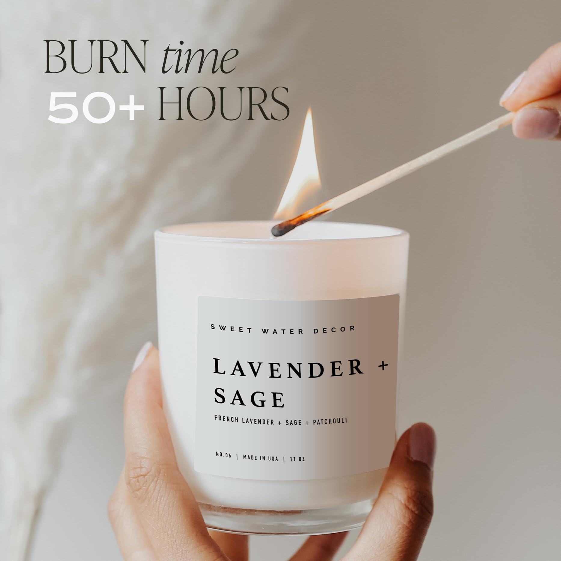 Sweet Water Decor Lavender and Sage Scented Soy Candle - 11oz White Jar with Wood Lid, 50+ Hour Burn Time, Made in USA | Relaxing Aromatherapy for Home, Spa, Yoga & Meditation | Natural Essential Oil Blend for Stress Relief & Better Sleep