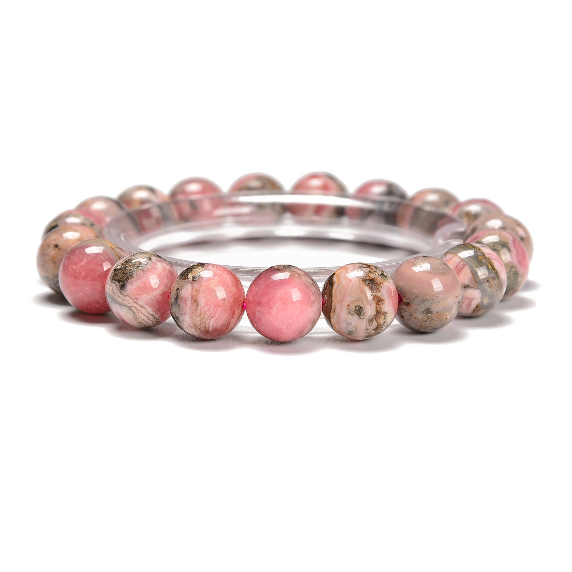 Rhodochrosite Round Beaded Bracelet - 9mm & 15mm Gemstone Beads - 7.5'' Adjustable Length - Handmade Healing Jewelry for Women - Perfect for Meditation, Yoga & Spiritual Gifts