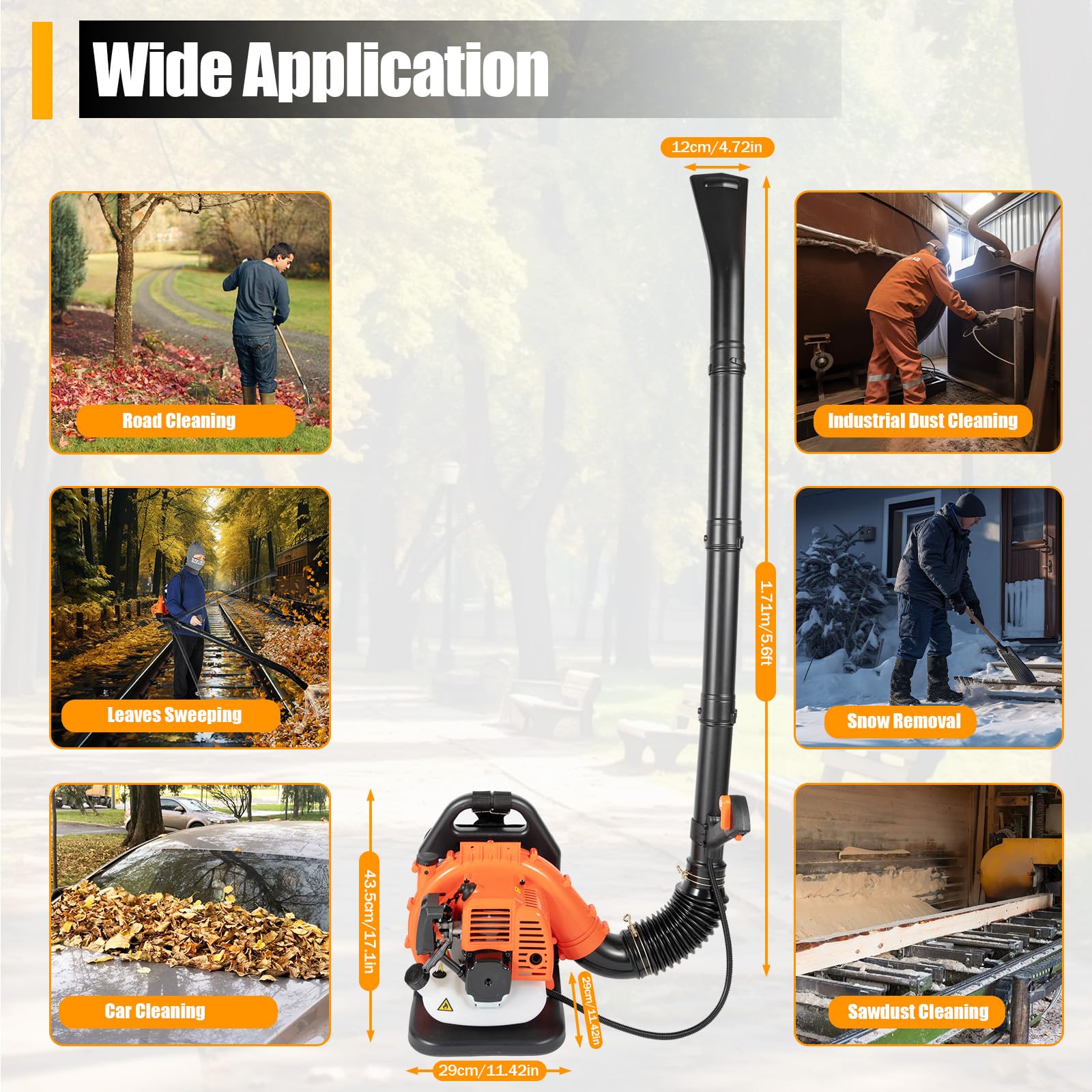 42.7cc 2-Stroke Gas Backpack Leaf Blower - Professional Grade with Horizontal Handle for Yard Cleaning, Snow Removal & Landscaping | Lightweight & Powerful Backpack Blower for Homeowners and Professionals