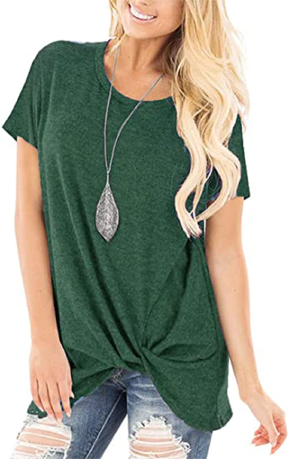 Women's Casual Long & Short Sleeve Twist Knot T-Shirts - Tie Front Comfy Tee, Loose Fit Blouse for Everyday Wear | Perfect for Work, Weekend Outings & Relaxing at Home