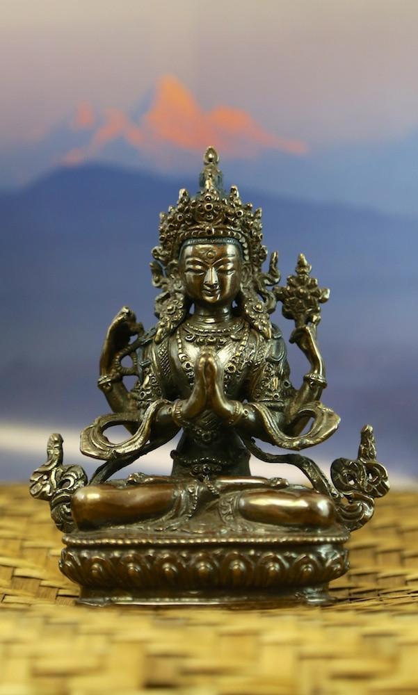 Authentic Bronze Chenrezig Tibetan Statue - Handcrafted Buddhist Deity Sculpture for Meditation & Home Altar Decor