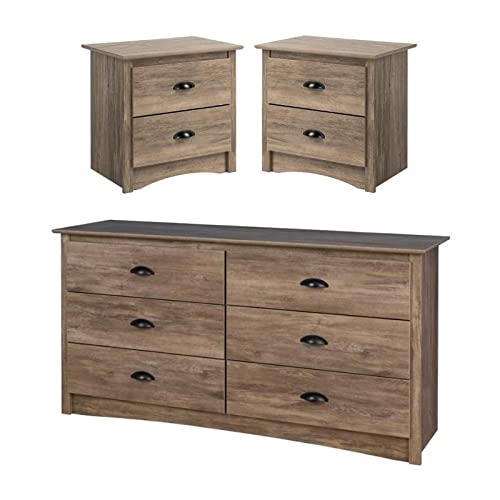 Modern 3-Piece Bedroom Set with 2 Nightstands & 6-Drawer Dresser - Solid Wood Furniture for Master Bedroom, Guest Room, or Apartment