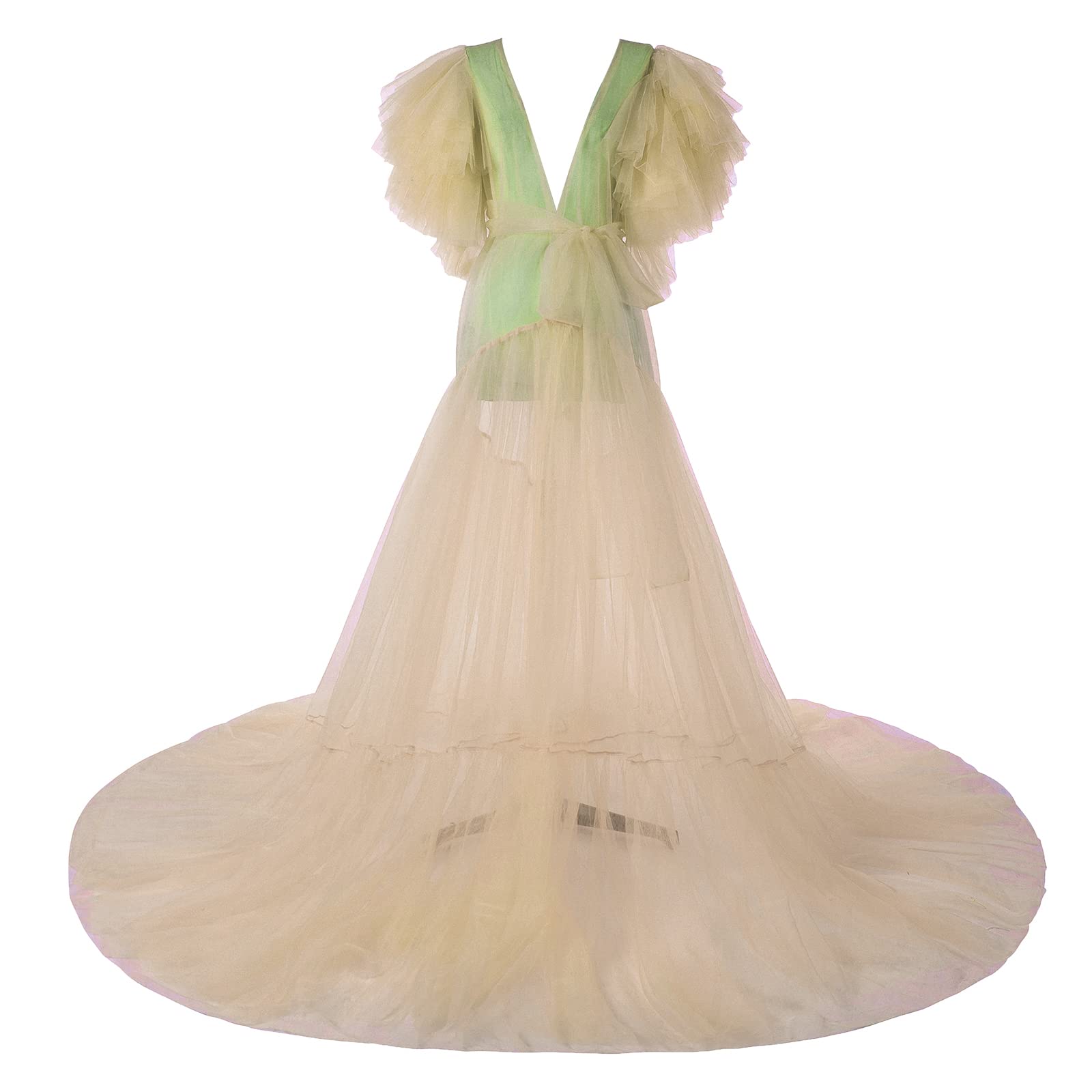 **Elegant Women's Maternity Robe for Photoshoots - Sheer Long Tulle Dressing Gown for Pregnancy & Maternity Photos - Perfect for Baby Showers, Bridal Showers & Boudoir Photography**