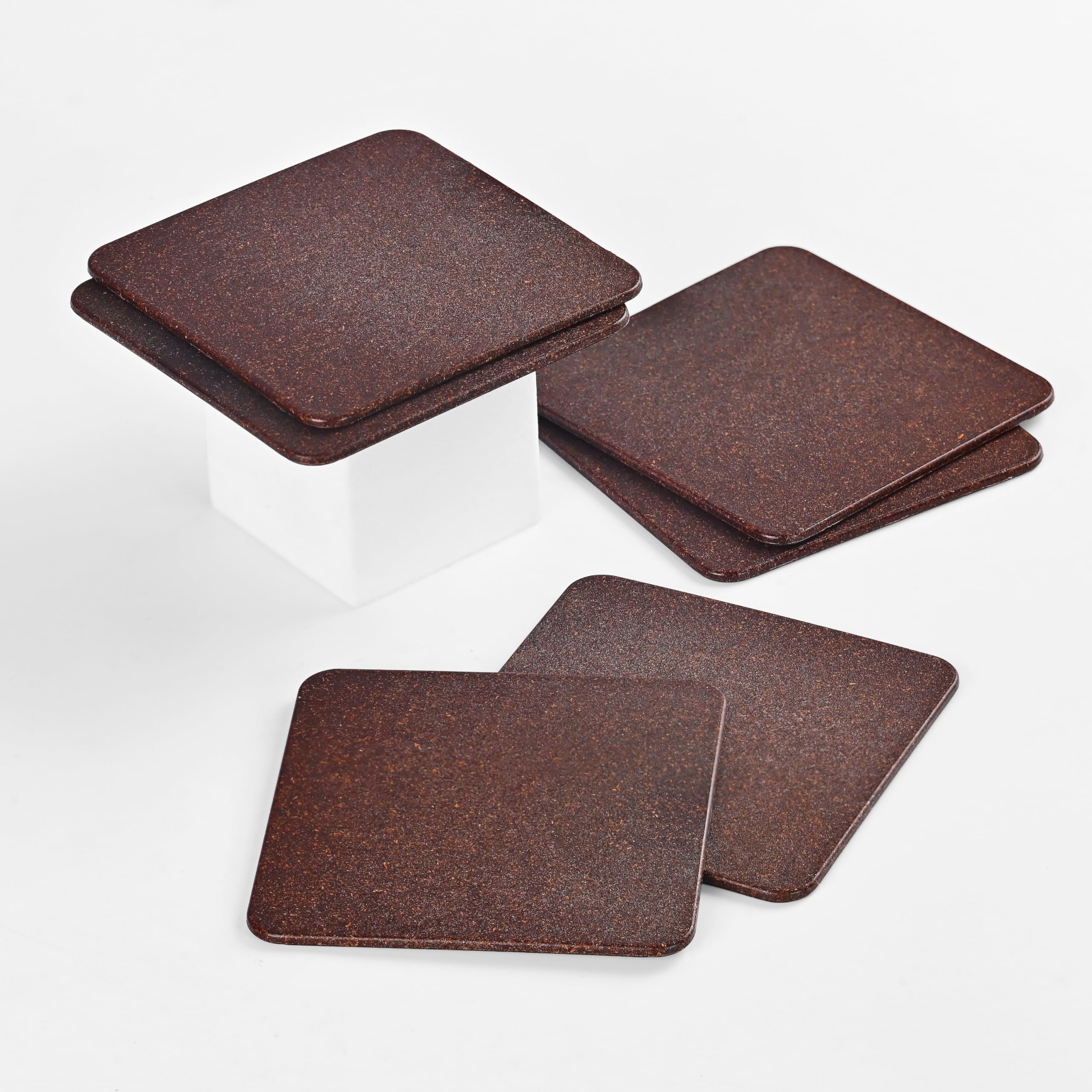 Eco-Friendly Bamboo & Rice Husk Coasters Set of 6 - Natural Table Protectors for Hot Pots, Tea Cups, Coffee Mugs & Glasses - Perfect for Dining Tables, Coffee Shops & Home Decor
