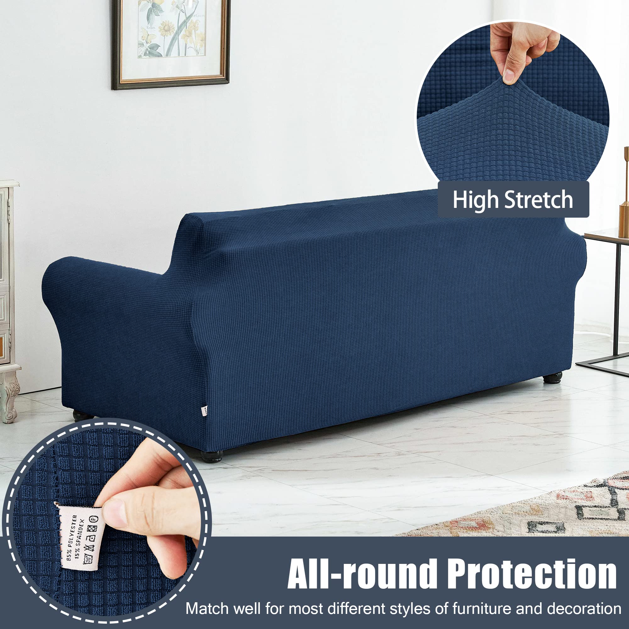 Stretch Sofa Slipcover - Waterproof Couch Cover with Elastic Bottom, Soft Furniture Protector for Pets & Kids (Blue, XL) - Perfect for Living Room, Family Room & Pet-Friendly Homes