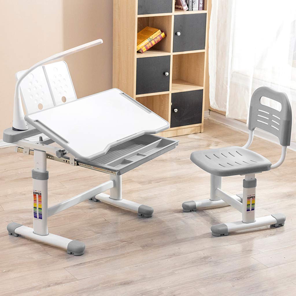 Adjustable Kids Desk and Chair Set with LED Light & Storage Drawer - Ergonomic Study Desk for Children, Height Adjustable Writing Table for Homework & Drawing - Perfect for Home, Classroom & Online Learning (US Delivery)