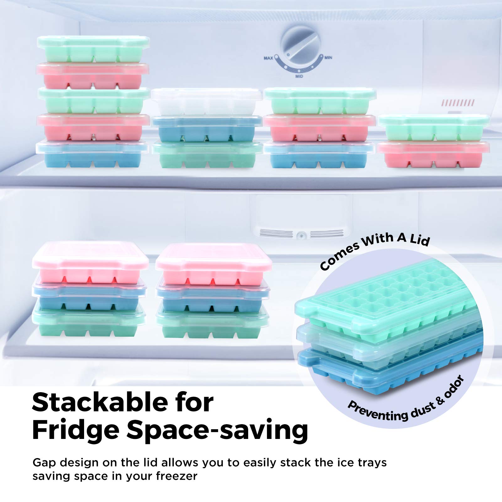 Soft Silicone Ice Cube Tray with Lid - Flexible & Stackable Freezer Tray for 1-Inch Cubes (36-Pack, Green) | Perfect for Cocktails, Iced Coffee & Party Drinks