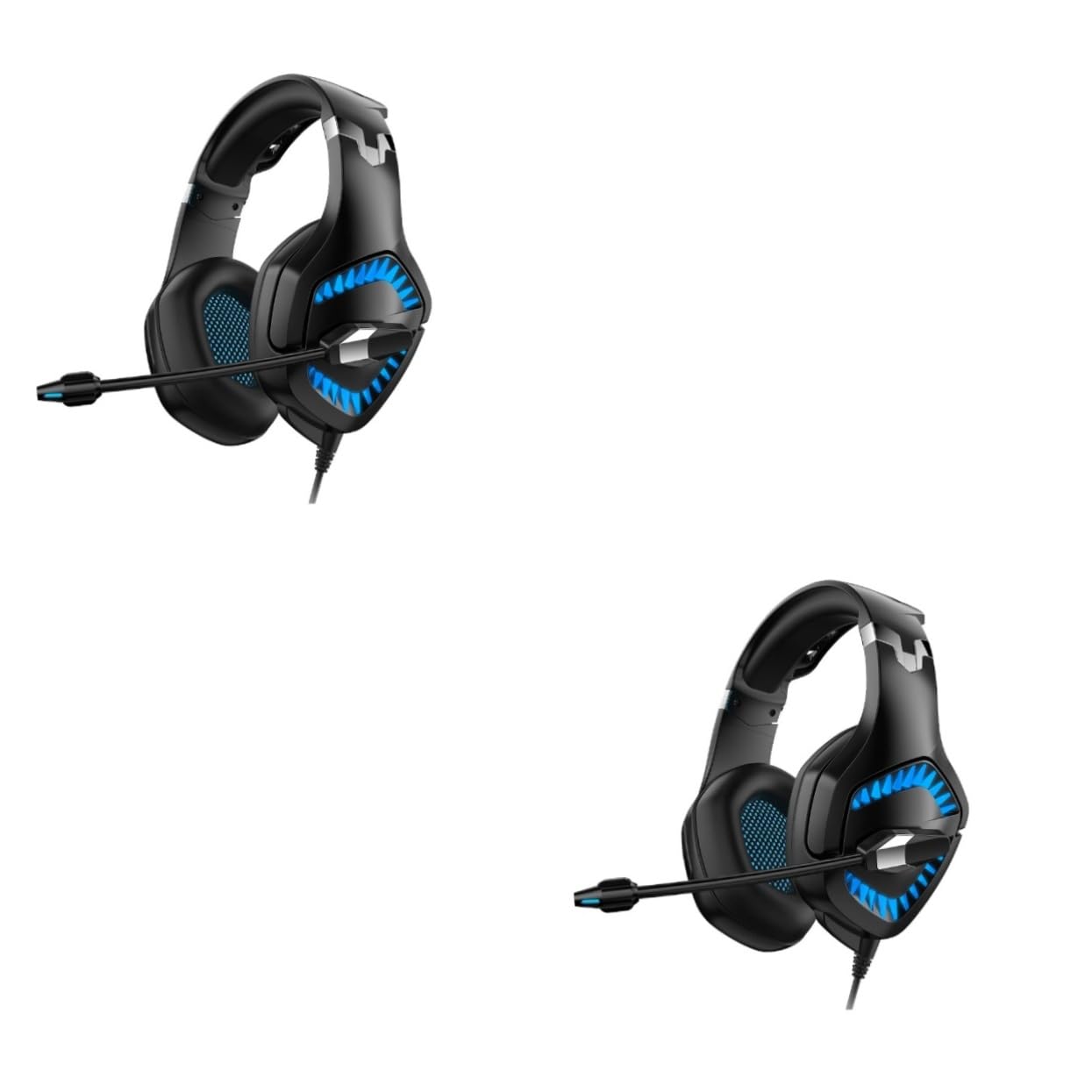 Jojofuny 2-Piece LED Gaming Headphones with Noise Isolating Mic - Soft Ear Cushions for PC, Laptop, Mobile (Black/Blue) - Perfect for Esports, Streaming & Late-Night Gaming Sessions