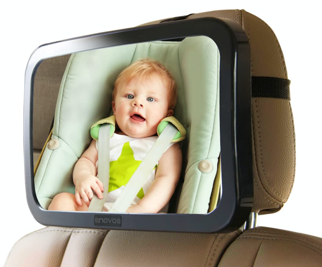 Enovoe Shatterproof Baby Car Mirror with Cleaning Cloth - 360° Adjustable & Swivel Rear-Facing Infant Car Seat Mirror for Safe Backseat Monitoring | Perfect for Road Trips, Daily Commutes & New Parents