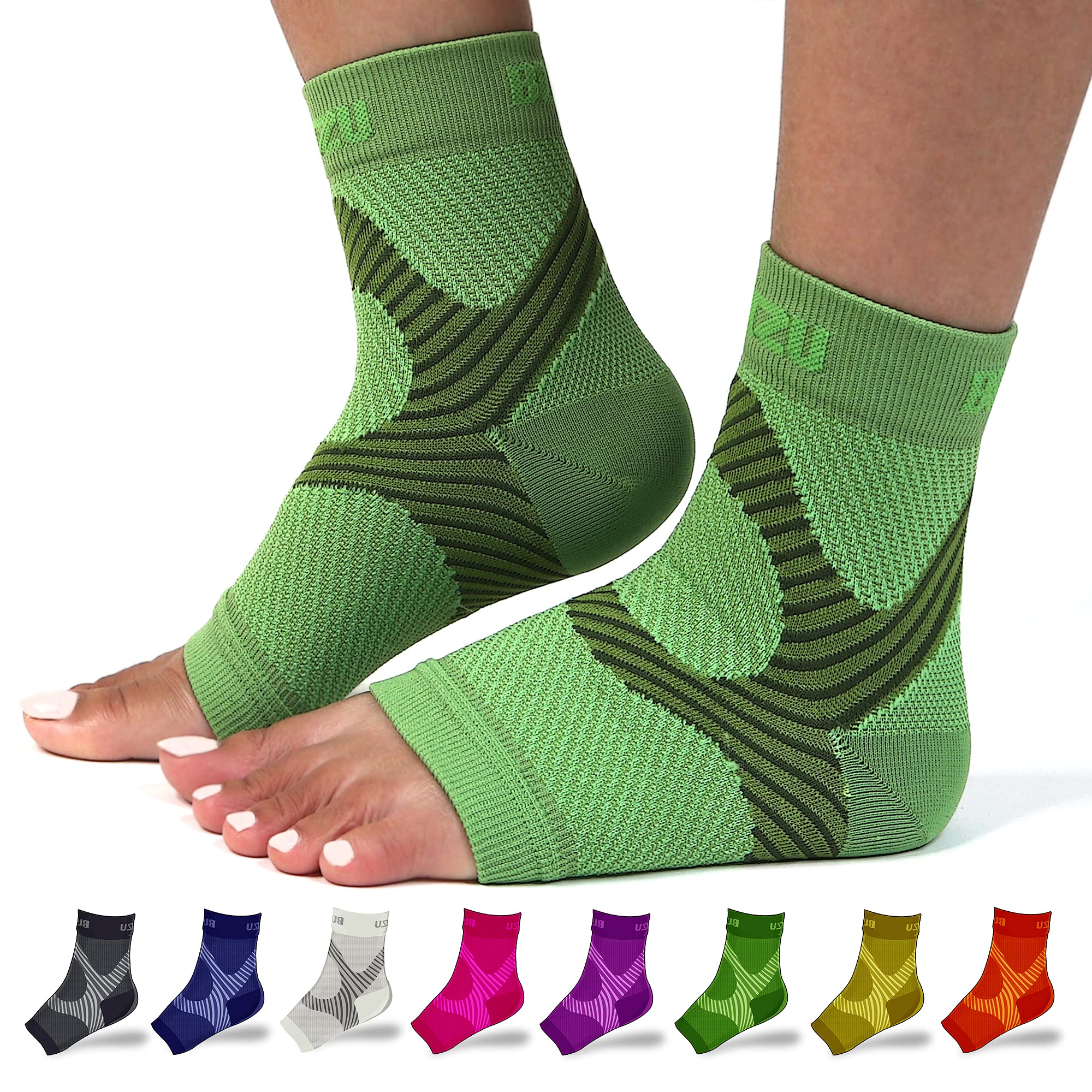 BLITZU Plantar Fasciitis Socks for Women - Toeless Compression Foot Sleeves with Heel Support, Arch & Ankle Pain Relief for Swollen Feet - Green S-M (Small-Medium) - Ideal for Running, Walking & Daily Comfort