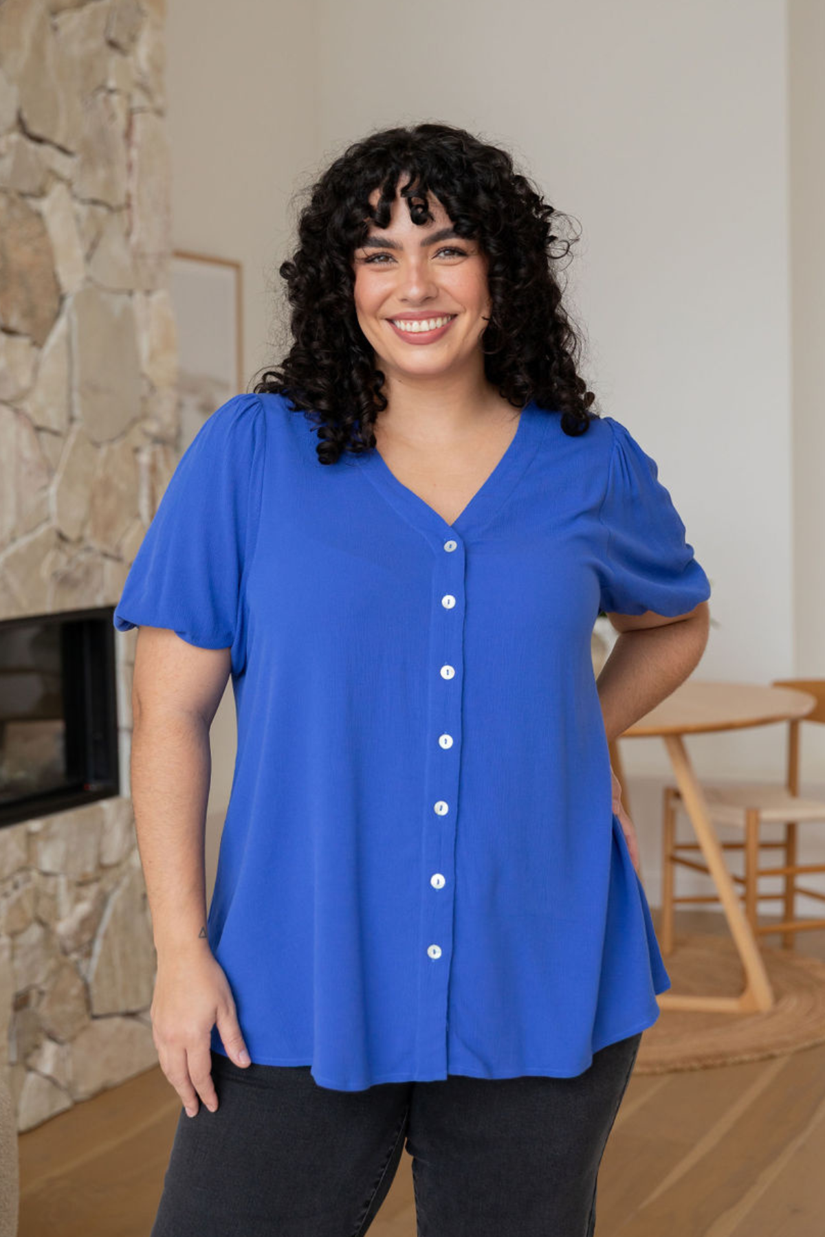 Winona Women's Short Sleeve Blouse - Cobalt Blue Casual Top for Work & Everyday Wear | Office Outfits & Weekend Style