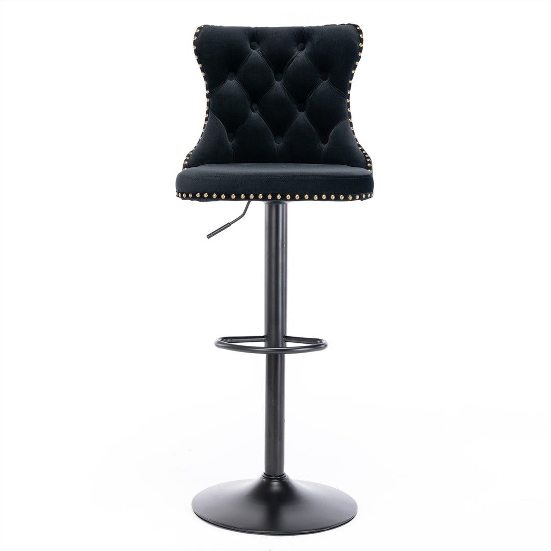Adjustable Height Swivel Bar Stool with Velvet Upholstery & Nailhead Trim - Footrest Included - Perfect for Kitchen Islands, Home Bars & Dining Counter Seating