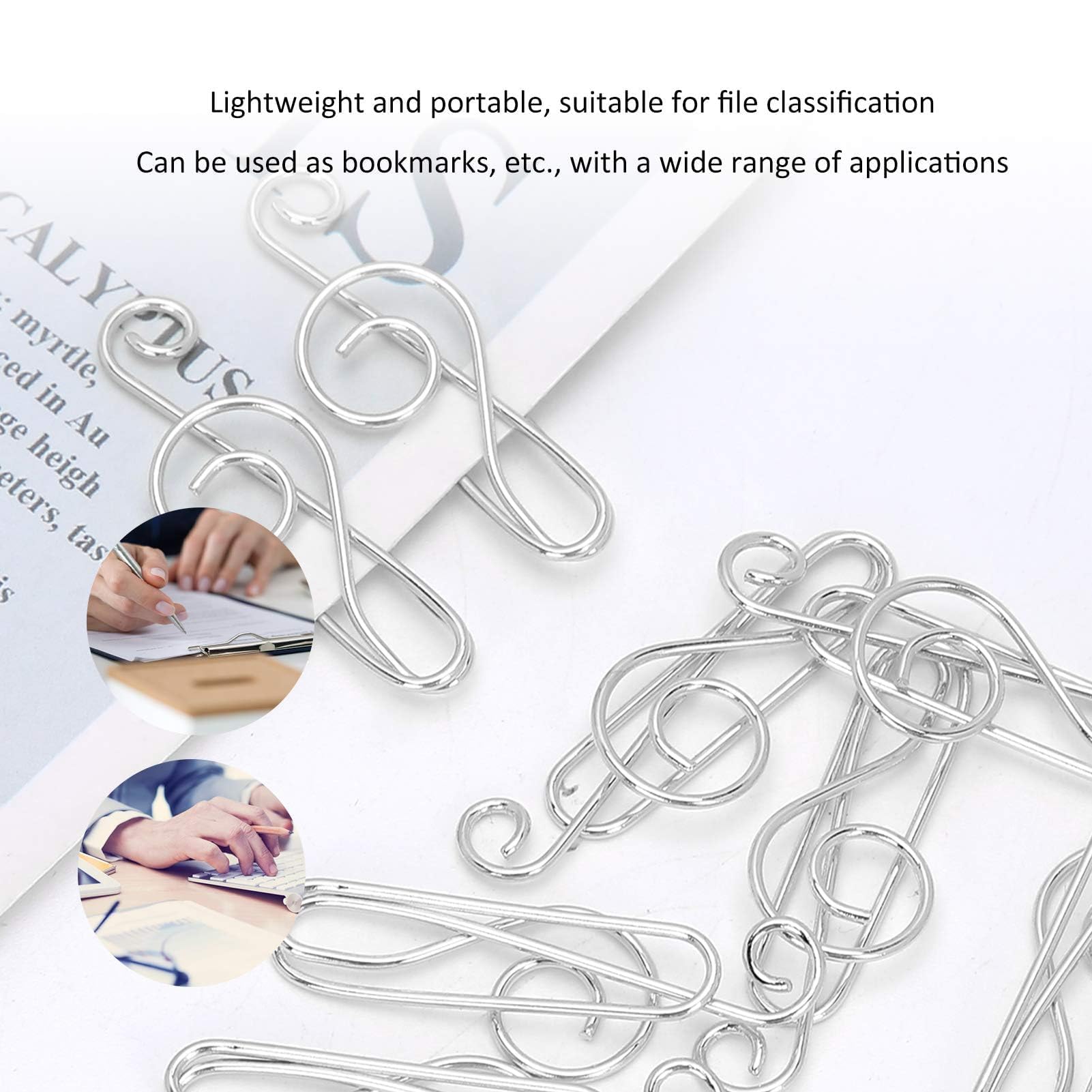 20Pcs Musical Note Paper Clips - Silver Metal Music Themed Office Clips, Creative Cute Stationery Clamps for School, Office & Home Use - Perfect for Organizing Documents, Scrapbooking & Gift Wrapping