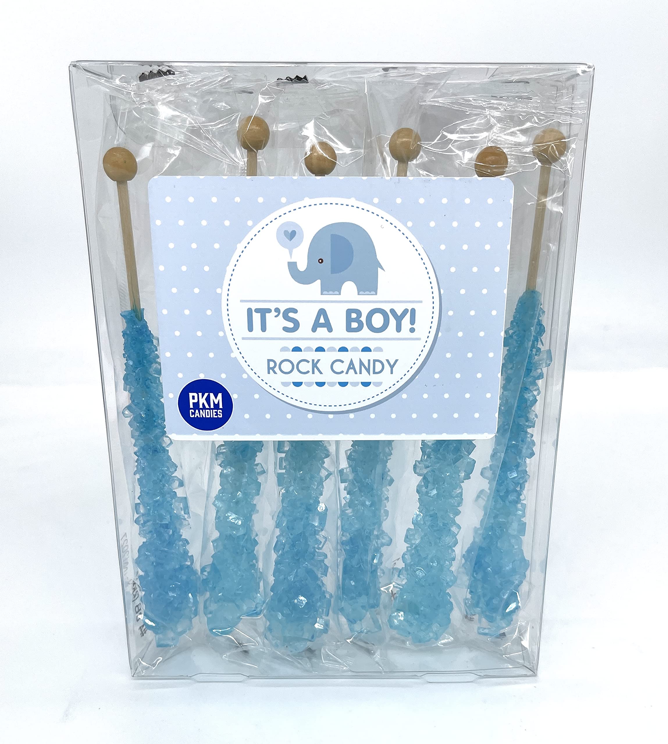 PKM Candies - Blue Rock Candy Sticks for Gender Reveal Parties (6-Pack) - Individually Wrapped Blue Sugar Sticks - Perfect for Baby Showers, Gender Announcements & Sweet Treats
