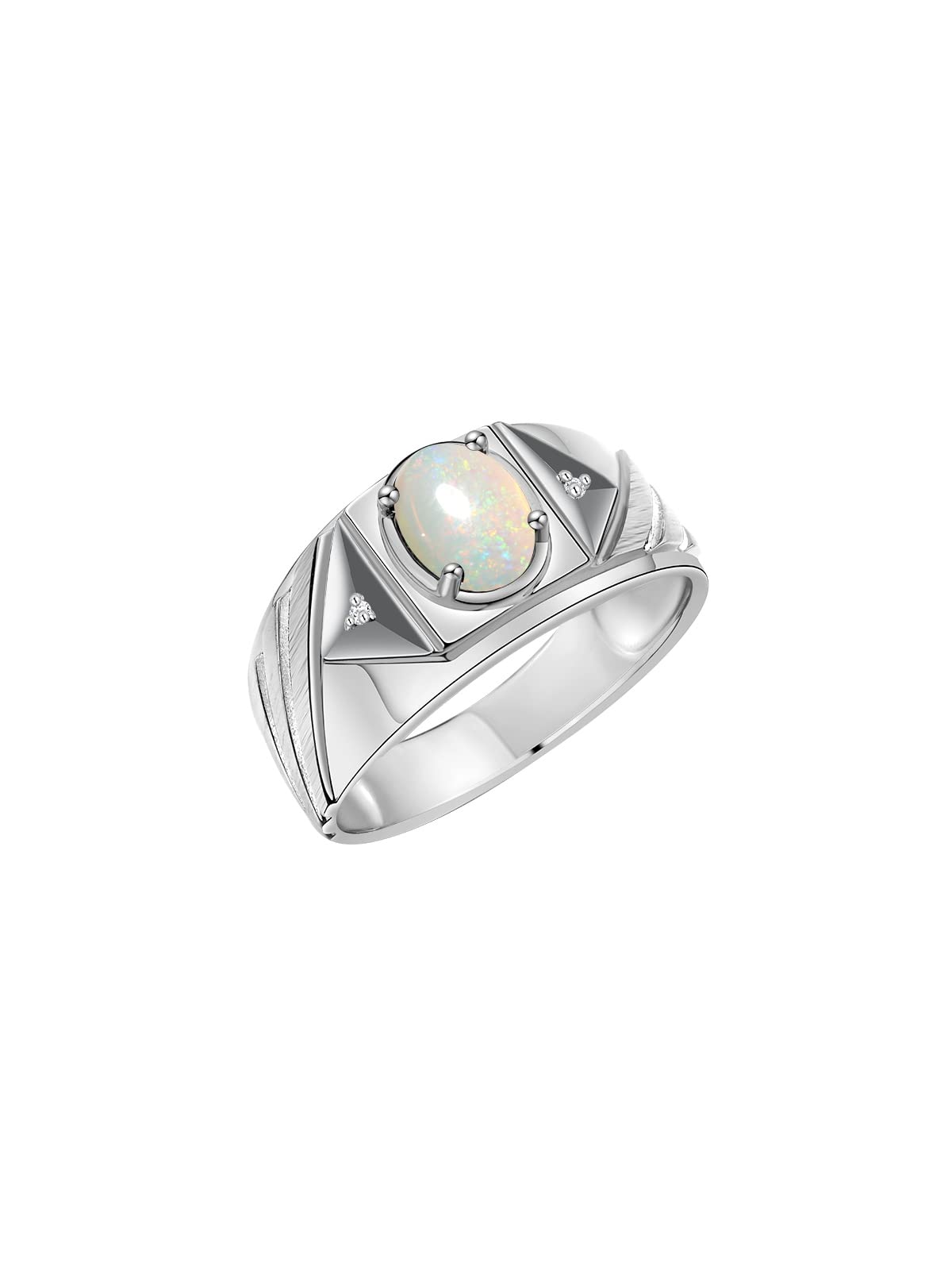 Rylos Men's Sterling Silver Designer Rings with 8x6MM Oval Gemstone & Diamond Accents - Classic Birthstone Rings for Men (Sizes 8-13) - Perfect for Weddings, Anniversaries & Special Occasions