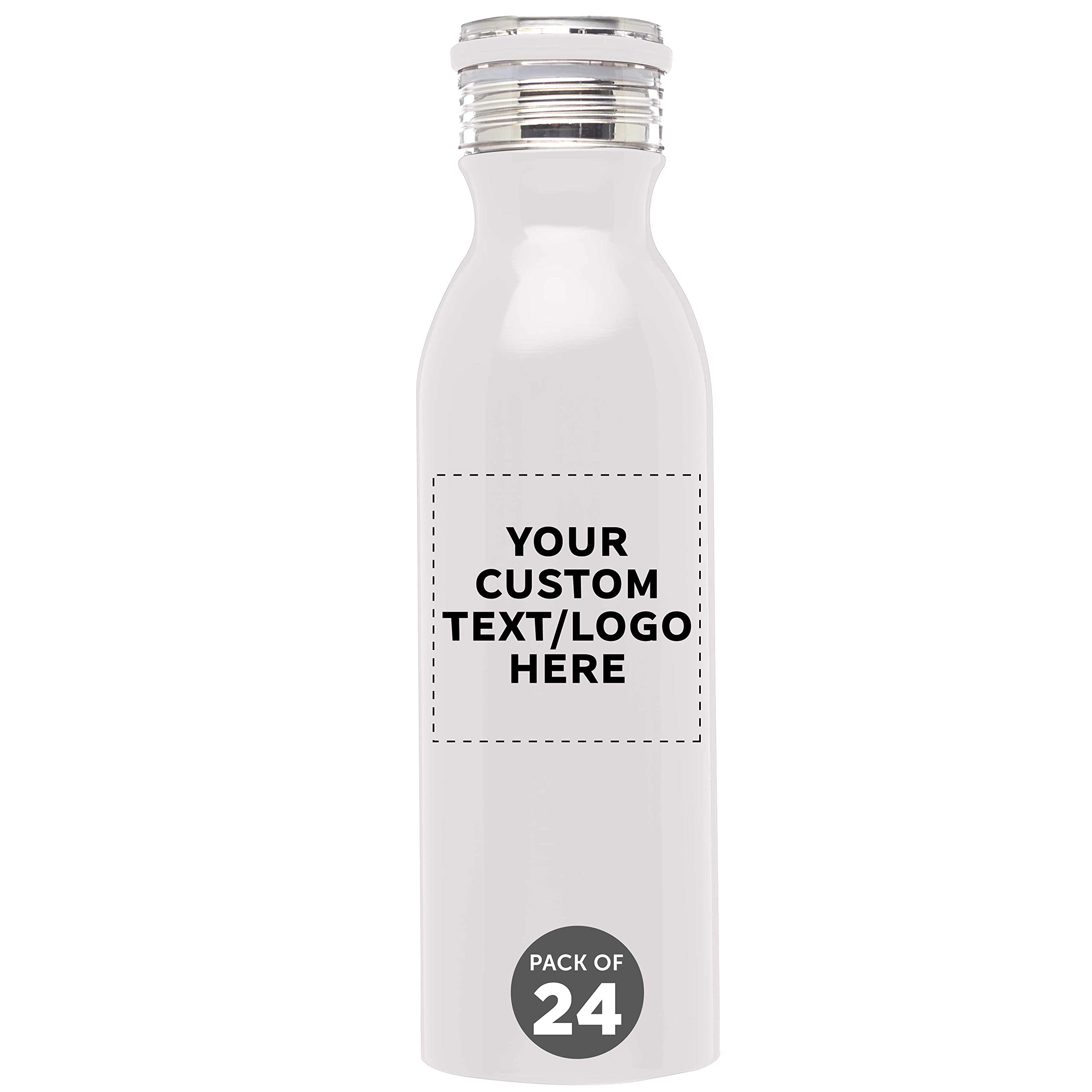 Echo 20 oz Custom Stainless Steel Water Bottles - Double Wall Insulated Bulk Pack of 24 - Personalized for Coffee, Tea, Soda & Cold Drinks - Perfect for Office, Gym, School & Outdoor Activities - White